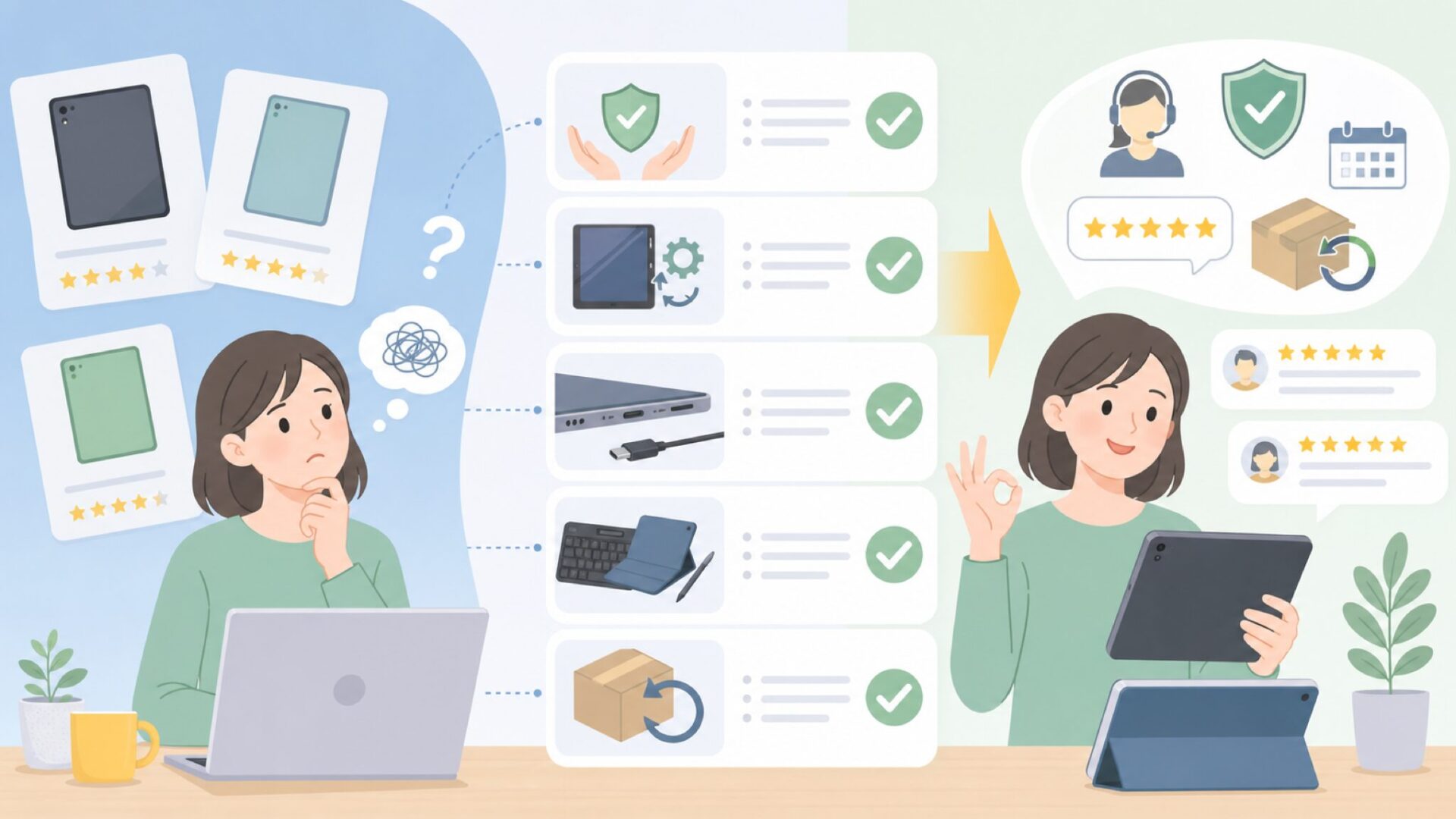 AvidPadを購入する前に確認すべき5つのポイントを表すイラスト