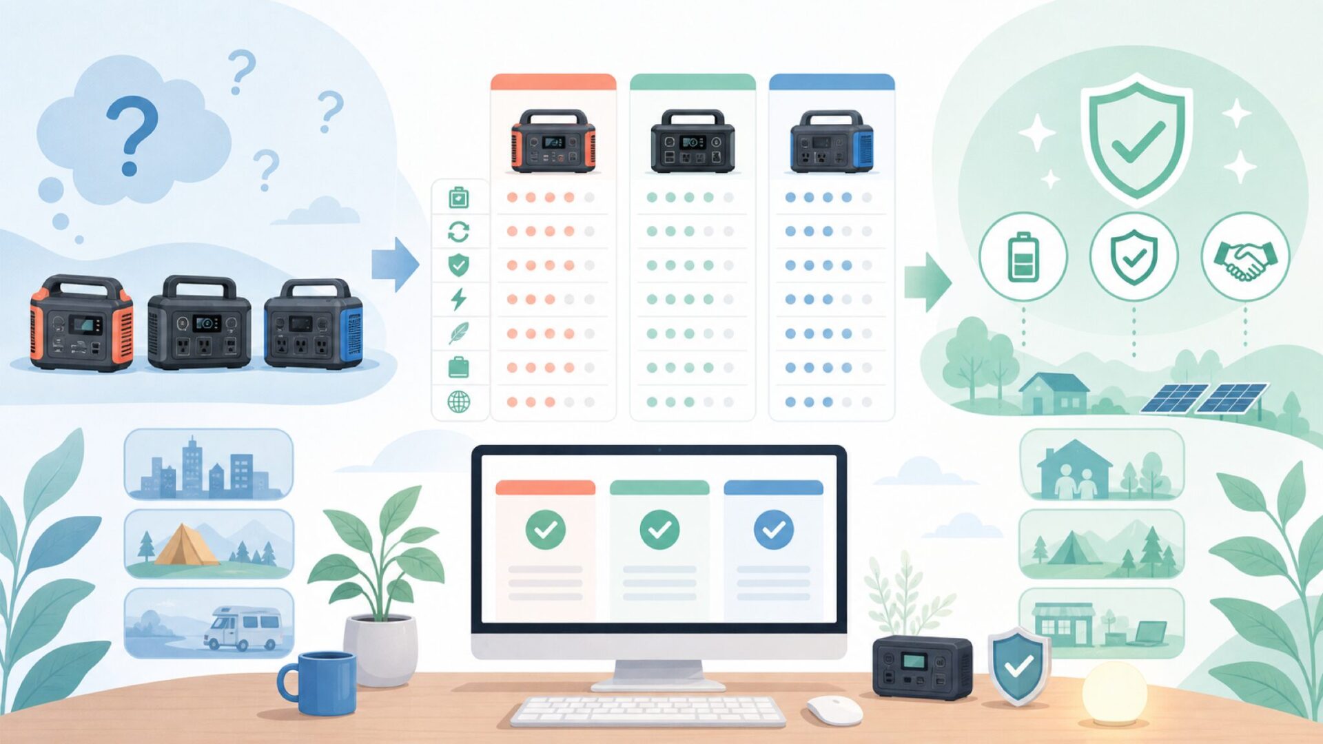 Jackery・EcoFlowとBLUETTIの違いは?を表すイラスト