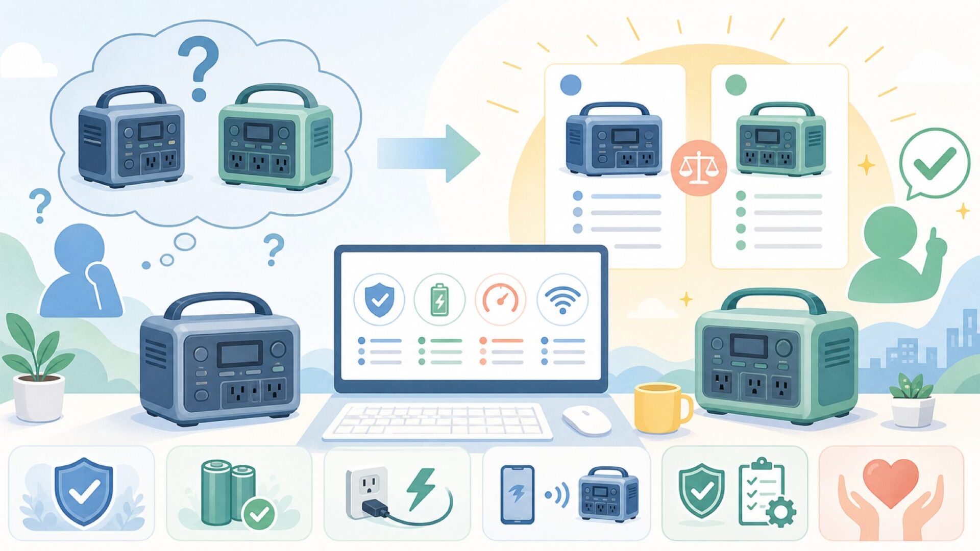 ポータブル電源は日本製と海外製どちらがいい?を表すイラスト