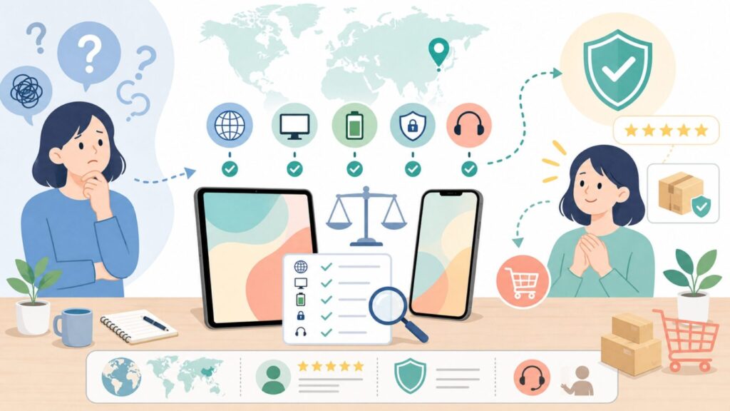 BMAXはどこの国のメーカー？中国ブランドの実態と安全性を徹底解説の要点を表すイラスト