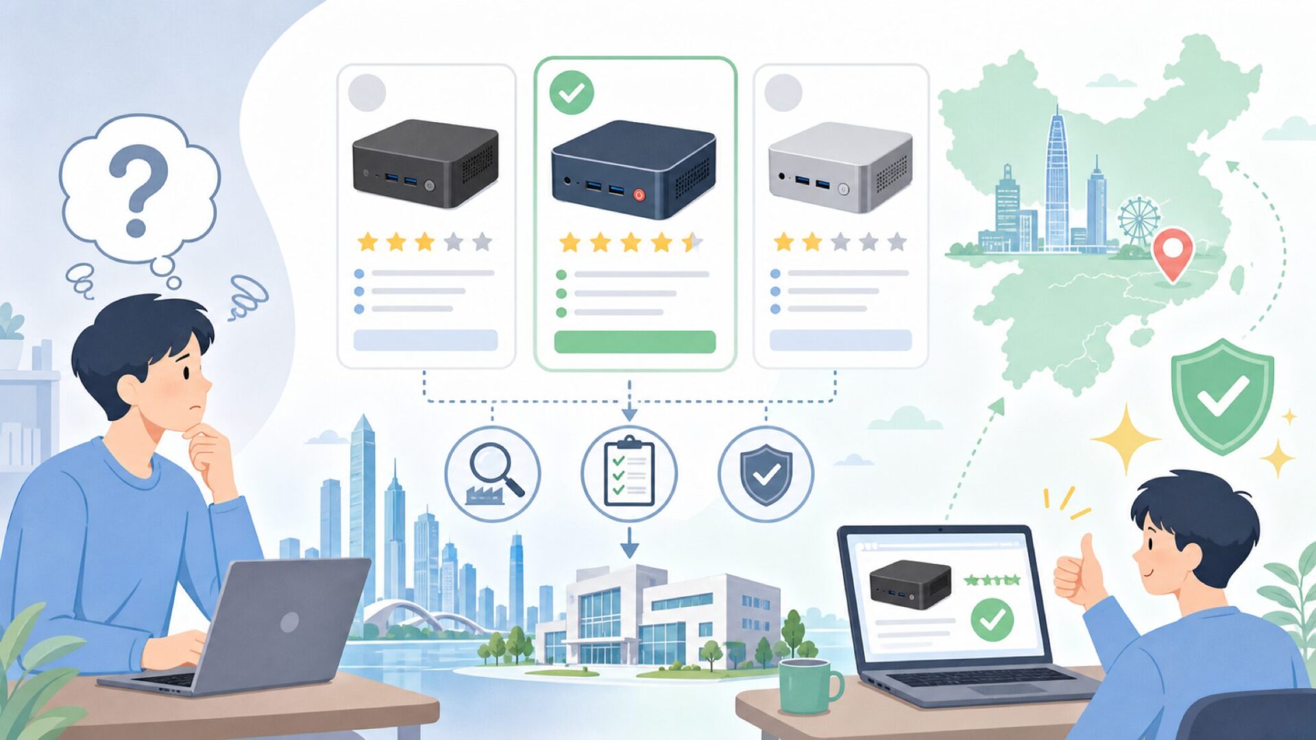 BeelinkはどこのPC？中国・深圳発のミニPCブランドの正体を表すイラスト