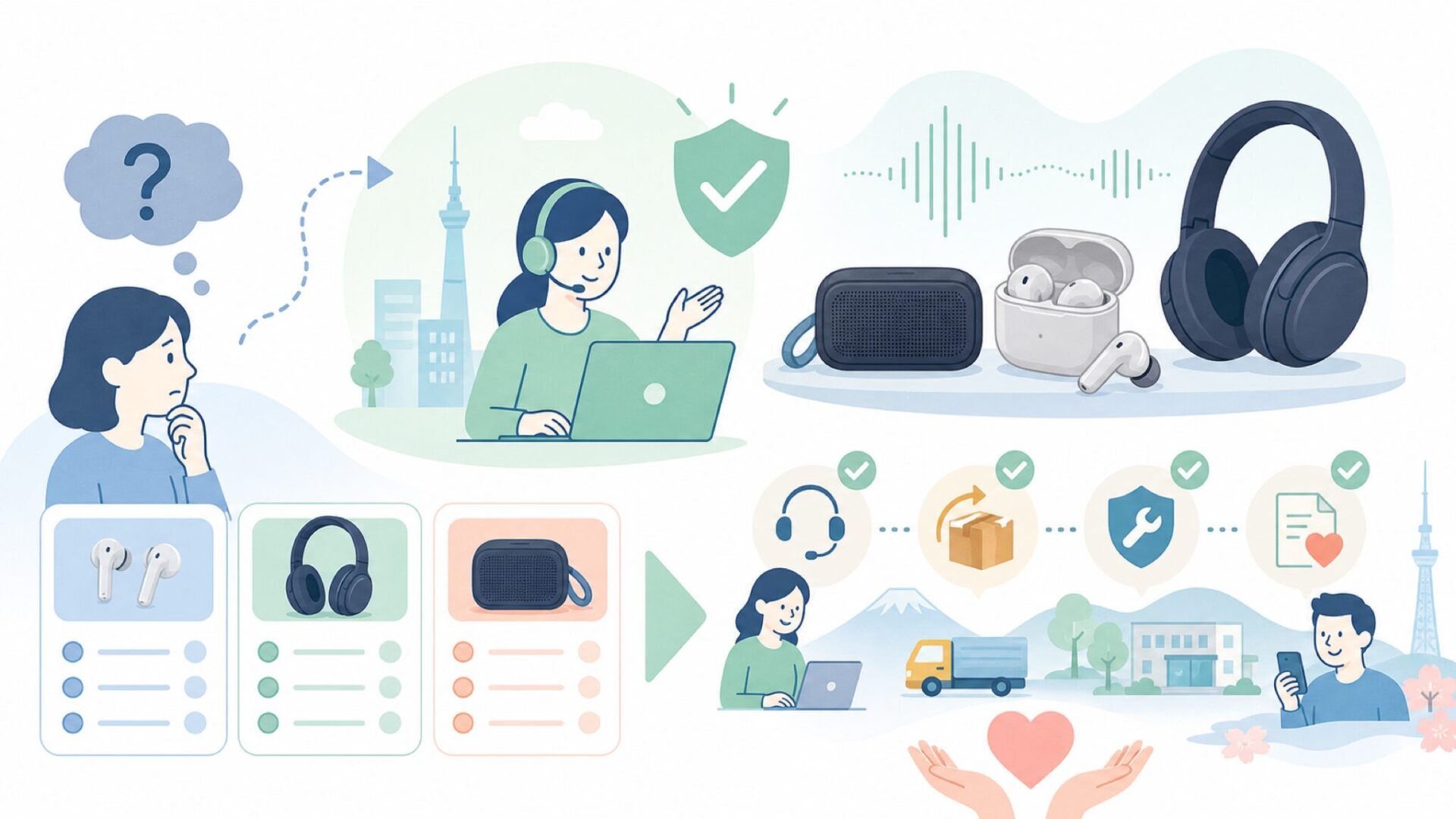 日本のBose：日本法人とサポート体制を表すイラスト