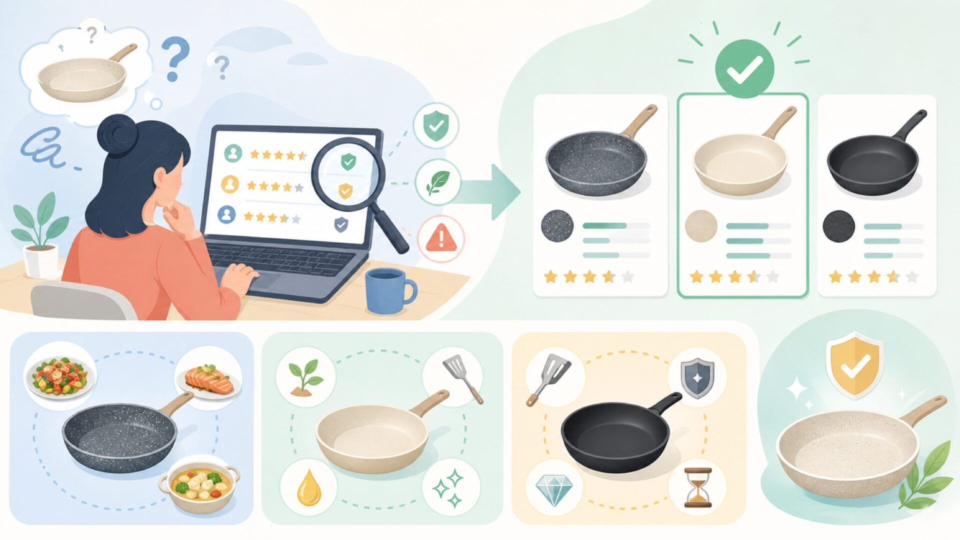 CAROTEのコーティング3種類——どれを選ぶべきかを表すイラスト