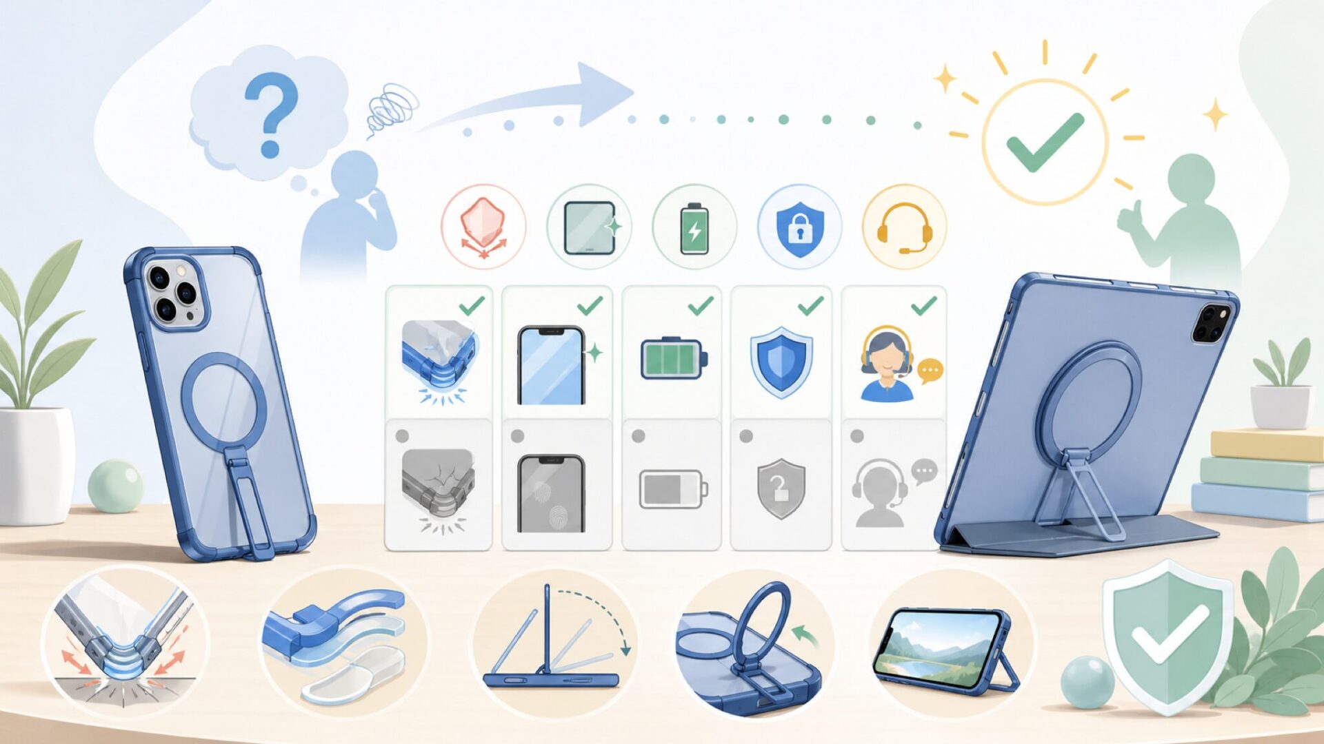 CASEKOOの製品特徴と強みを具体的に見るを表すイラスト