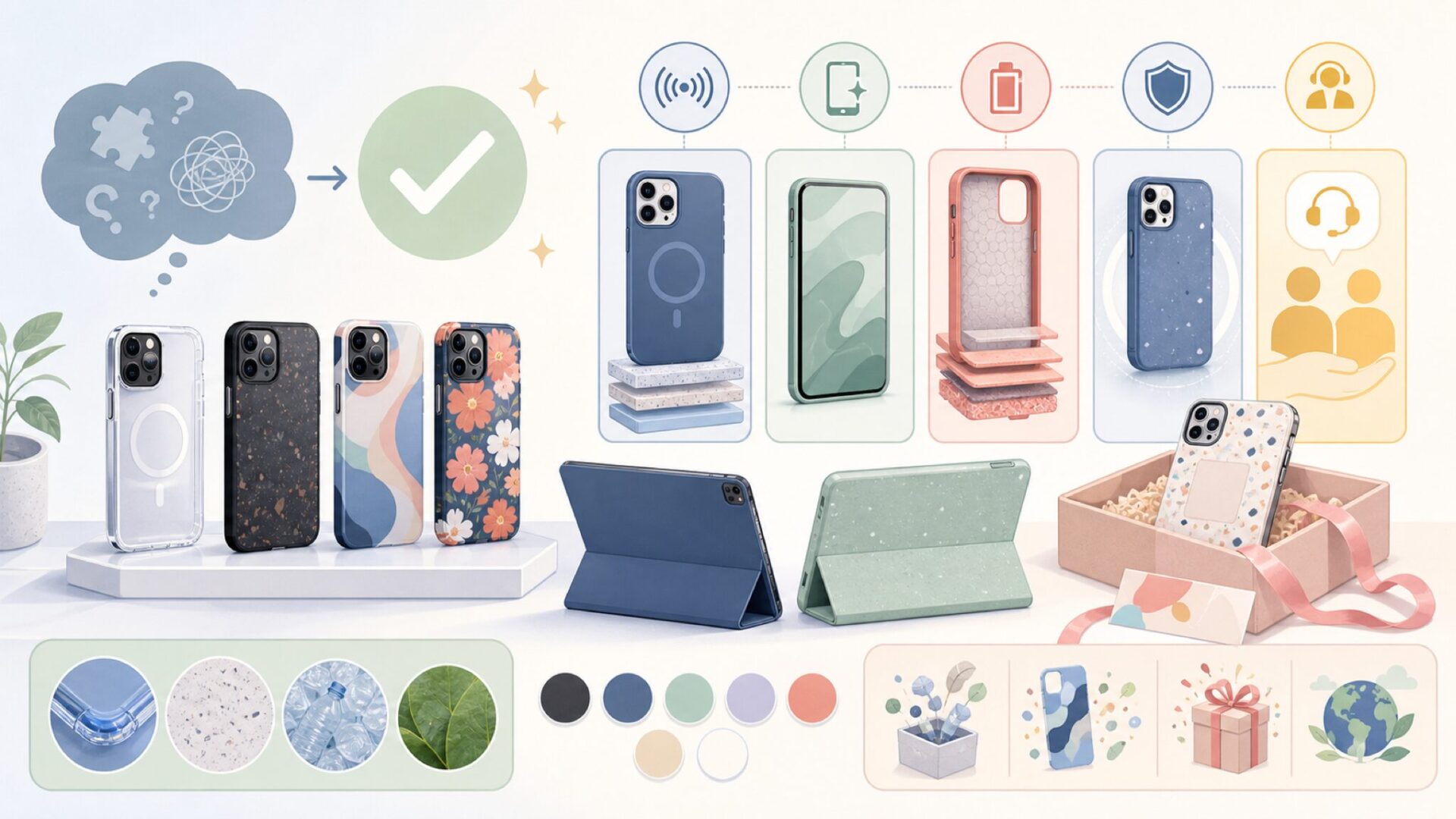 CASETiFYの製品ラインナップと他ブランドとの違いを表すイラスト