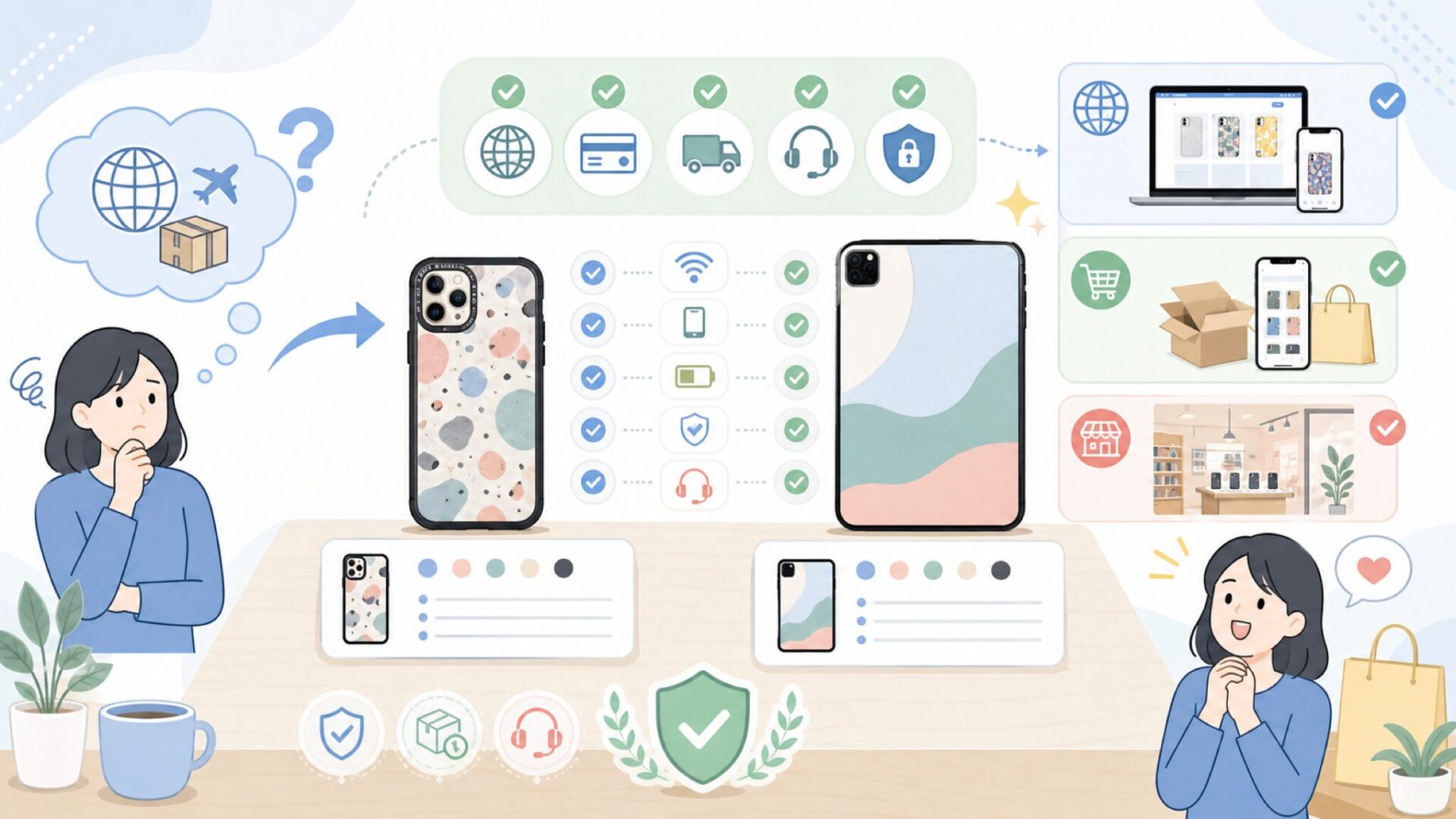 日本でCASETiFYを購入する方法を表すイラスト