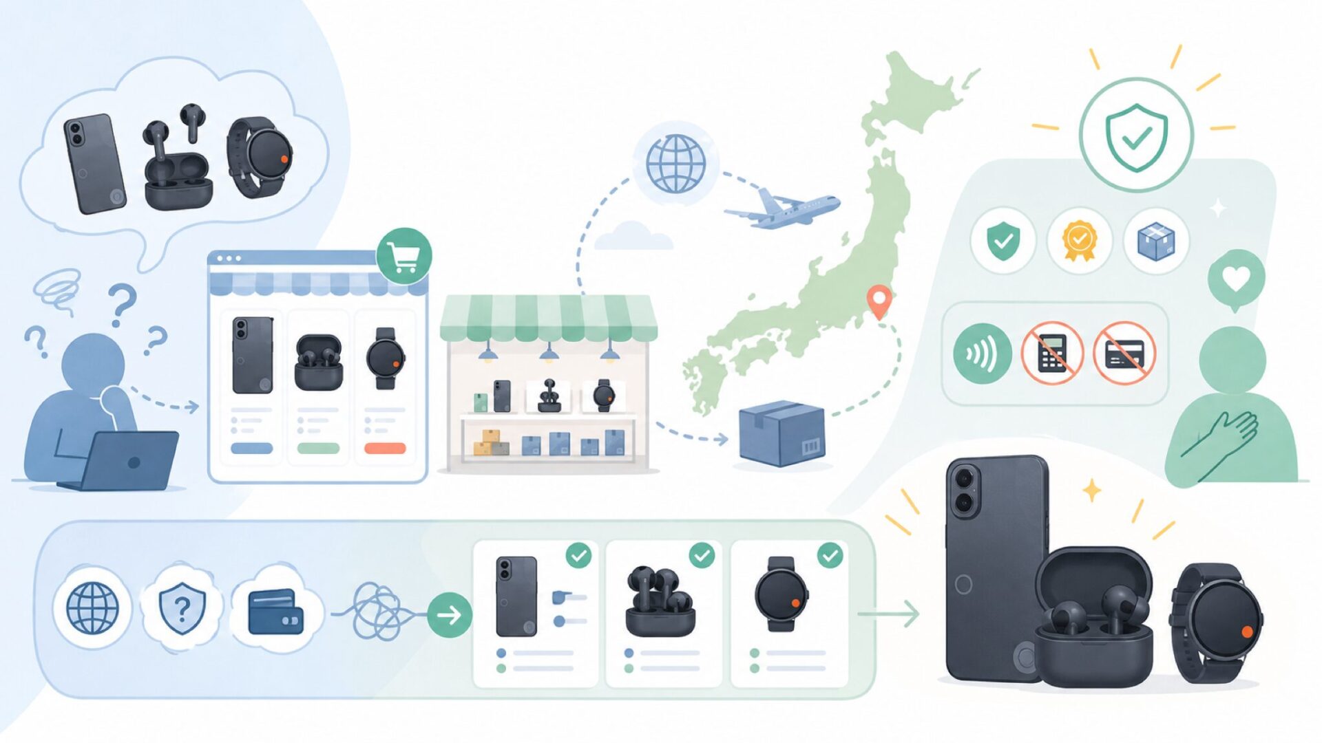 日本でCMF by Nothingは買えるか？使えるか？を表すイラスト