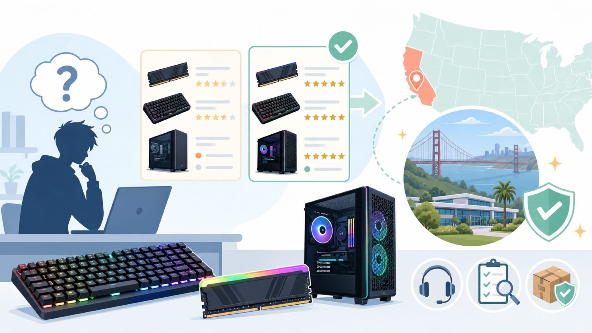 CORSAIRはどこの国のメーカー？答えはアメリカ・カリフォルニア州を表すイラスト