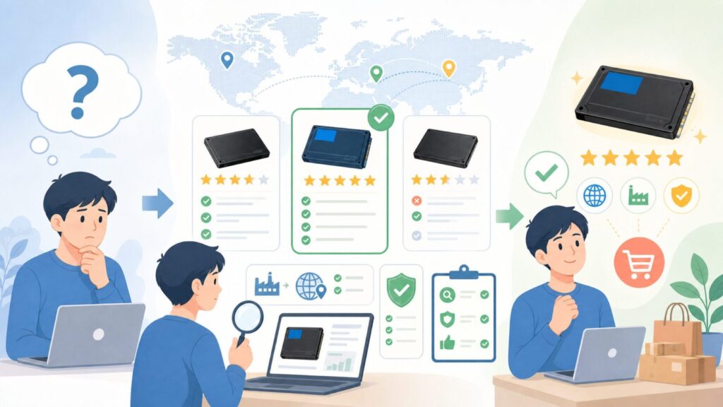 Crucialはどこの国のメーカー？Micronとの関係と信頼性を徹底解説の要点を表すイラスト
