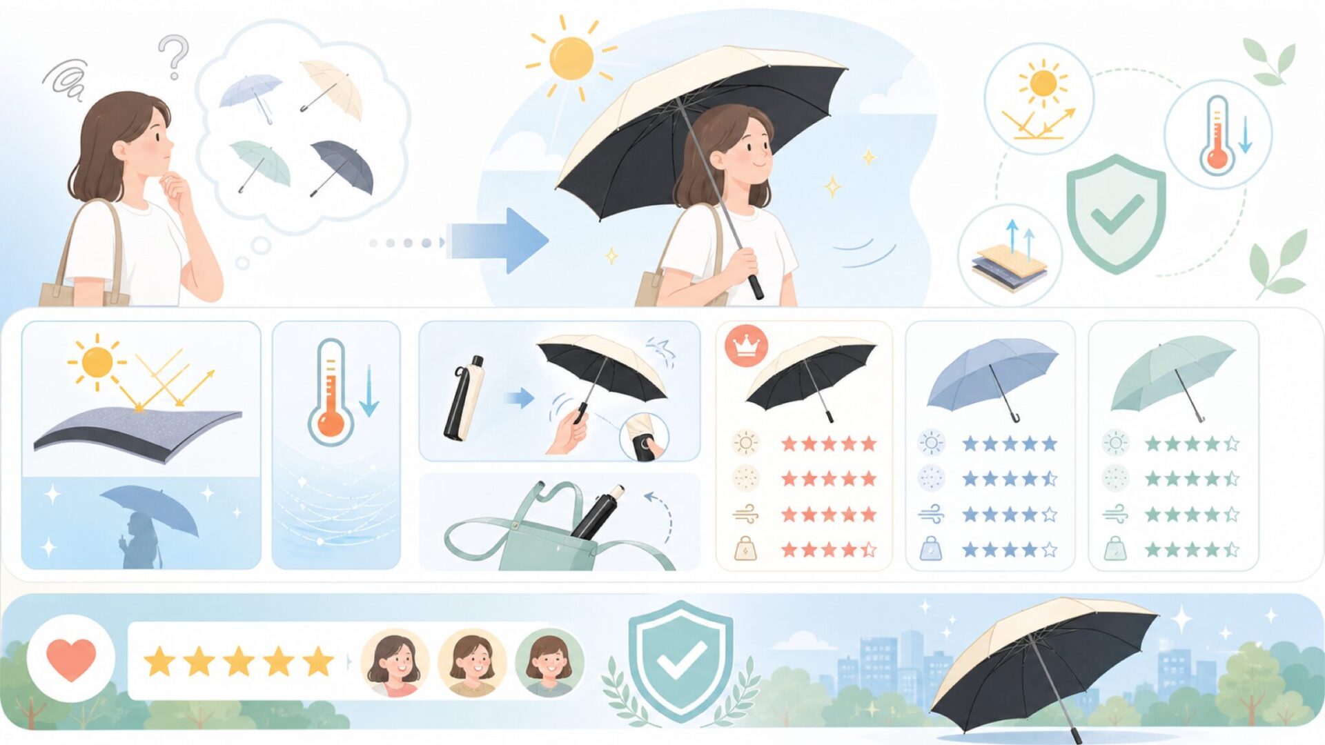 DeliToo日傘の特徴と人気の理由を表すイラスト