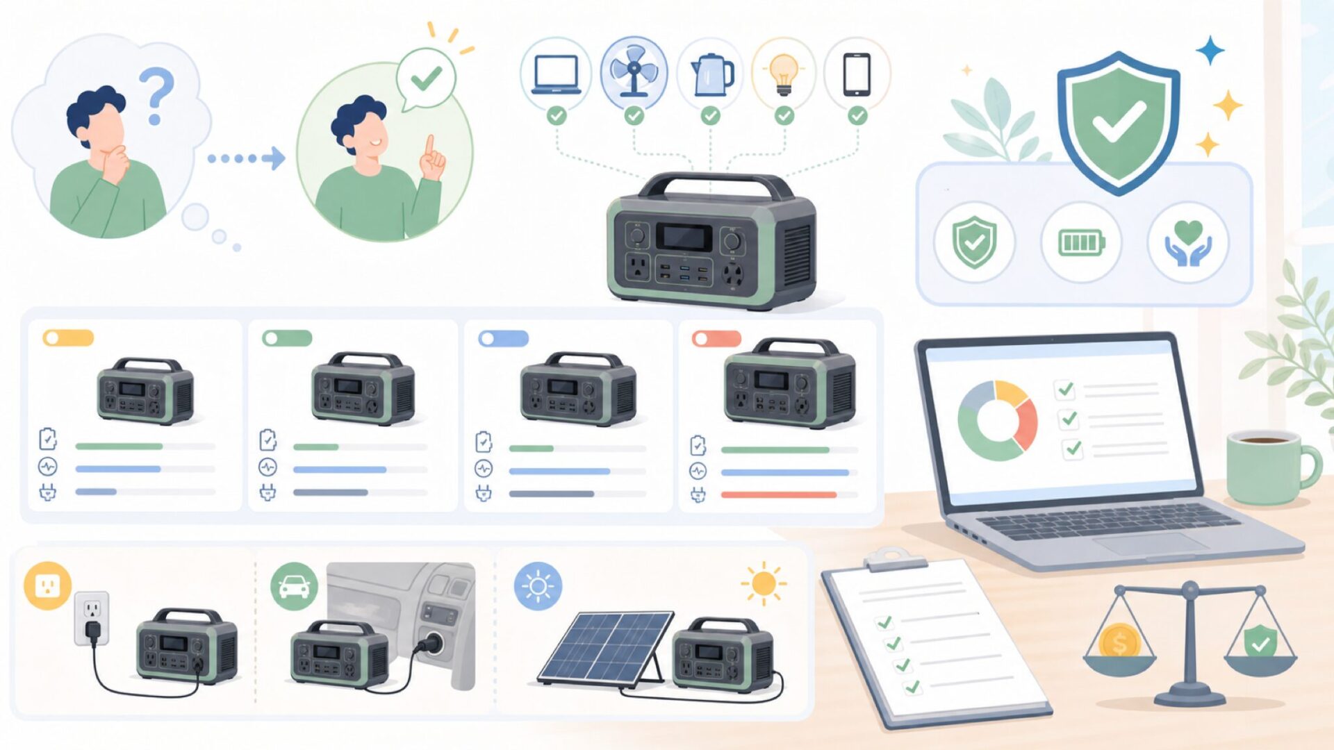 EVOPOWポータブル電源のスペックと特徴:何ができるのかを表すイラスト