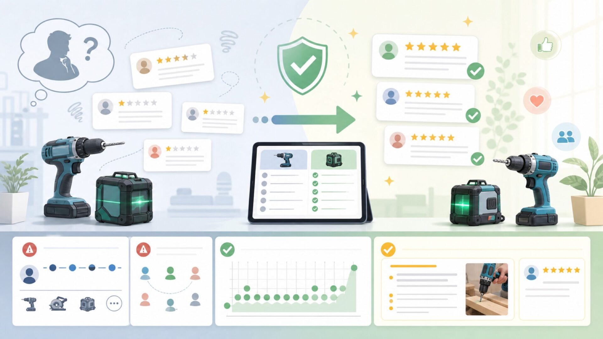 Eliklivのレビューは信頼できるのか——口コミの真偽を見極めるを表すイラスト
