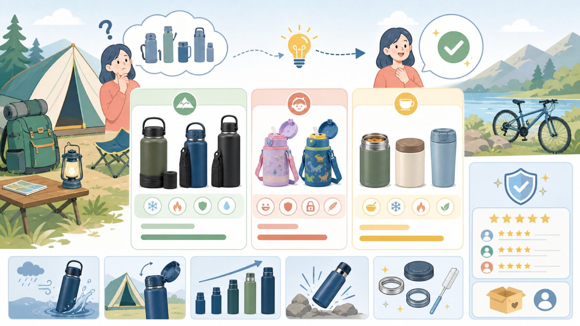 FJbottleの主要製品ラインナップと価格帯を表すイラスト