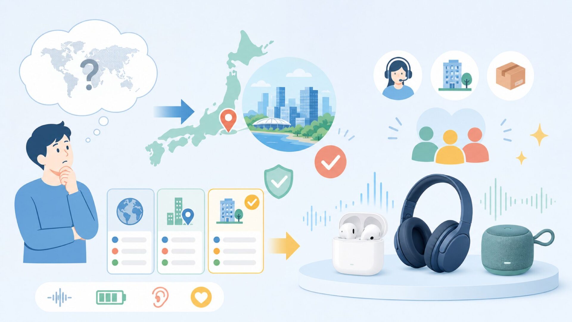 FUNLOGYはどこの国の会社？千葉県に本社を置く日本ブランドの正体を表すイラスト