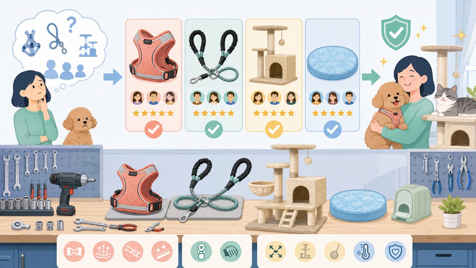 GIIPETの人気商品ラインナップと使い心地を表すイラスト