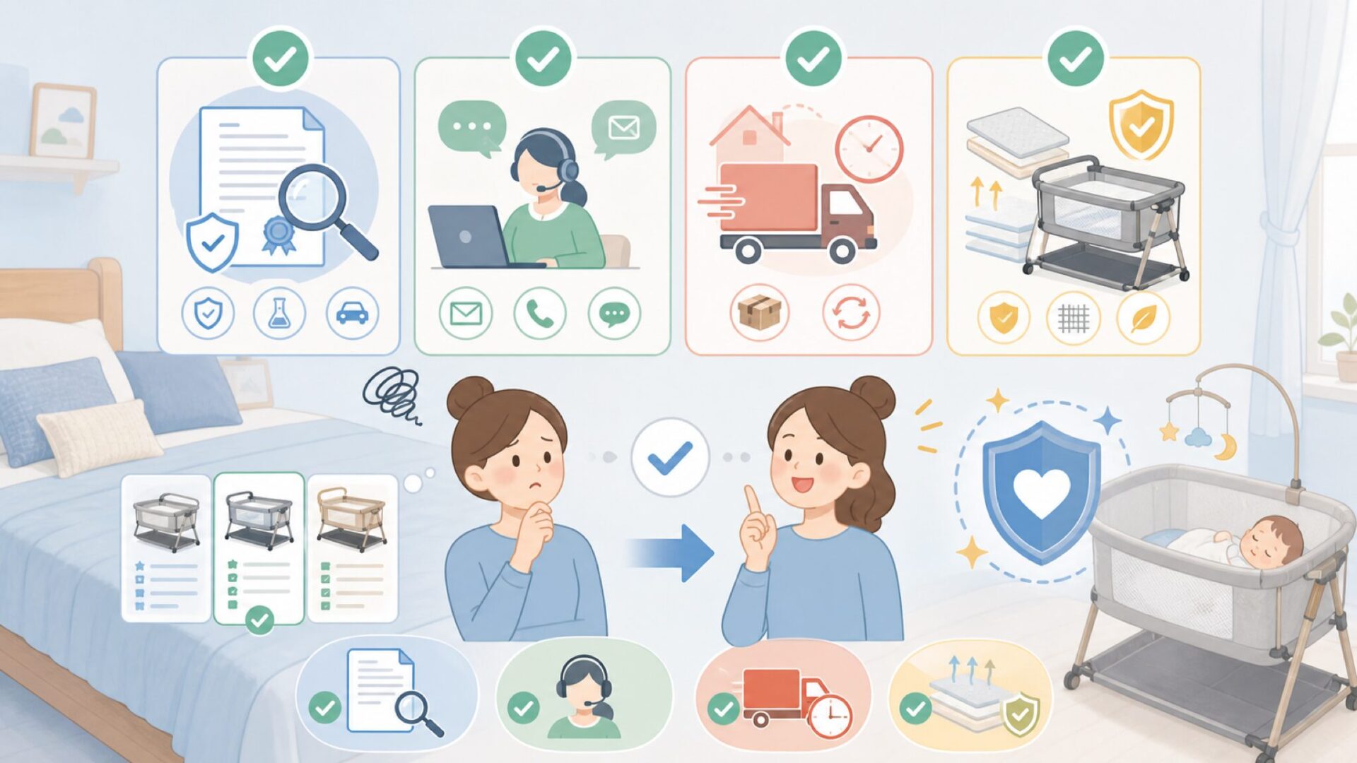 HZDMJを選ぶ前に確認したい4つのチェックポイントを表すイラスト