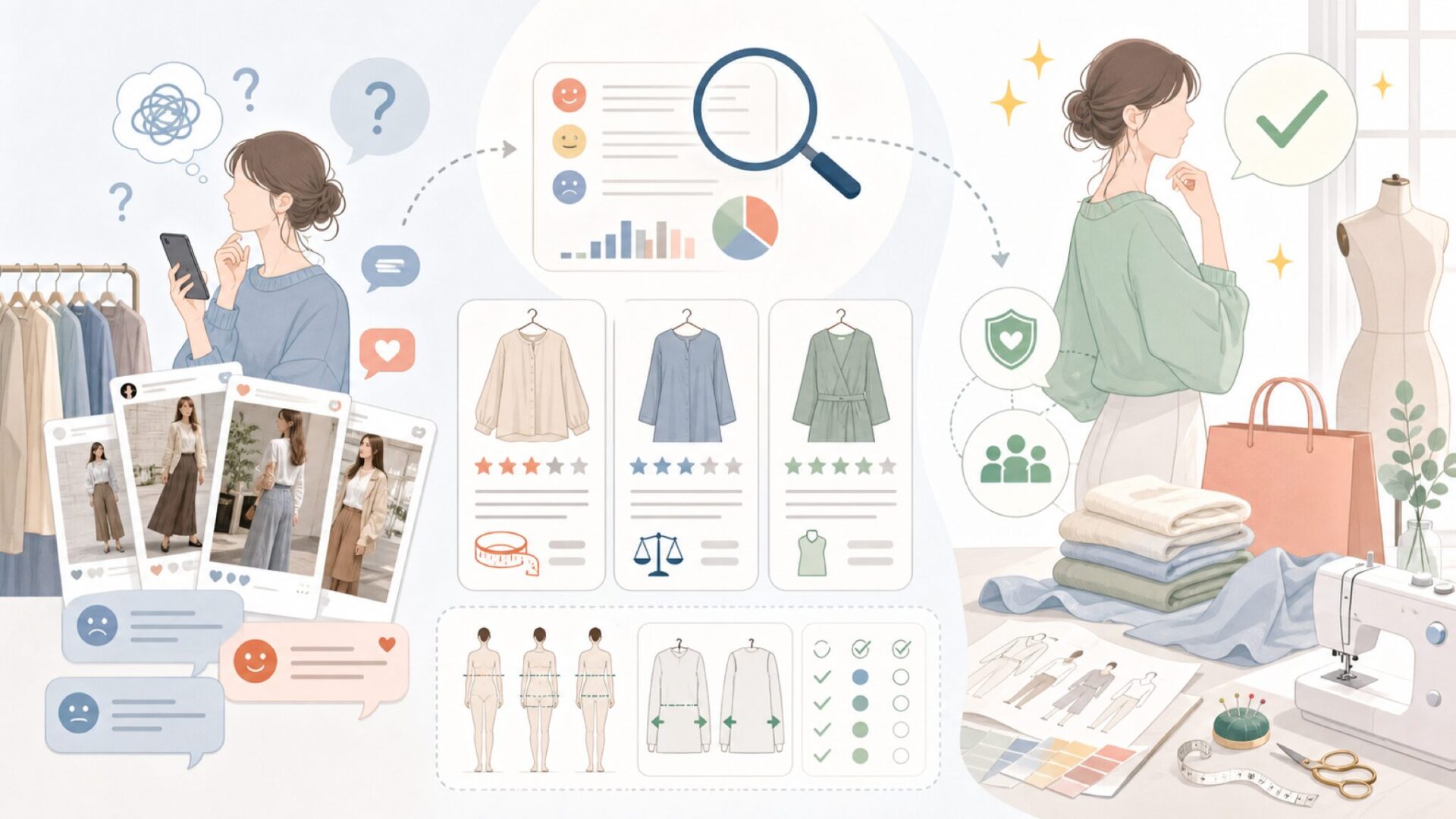 LVEUの口コミ・評判を徹底リサーチを表すイラスト