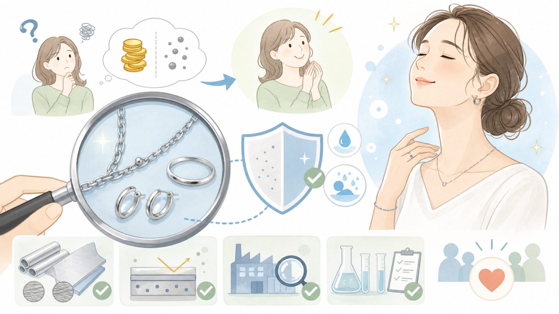 「安いのに大丈夫？」素材と品質の真実を表すイラスト