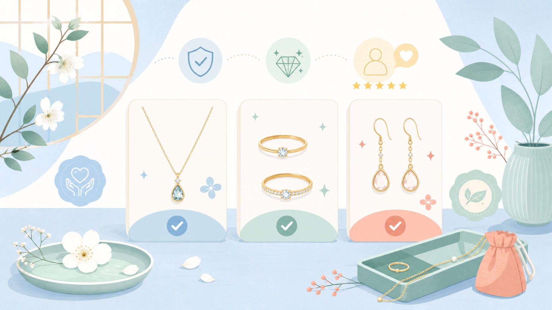 ebineの人気アイテムを種類別にチェックを表すイラスト