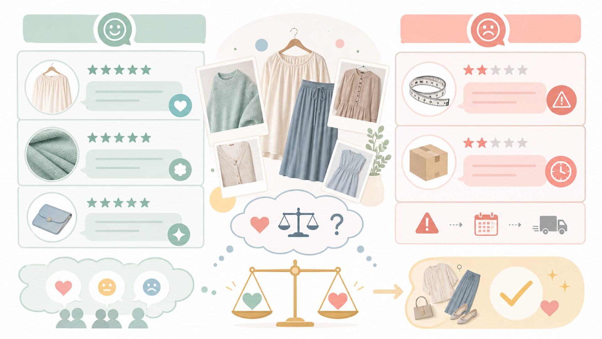 Freneの服の口コミと評判を正直にまとめを表すイラスト