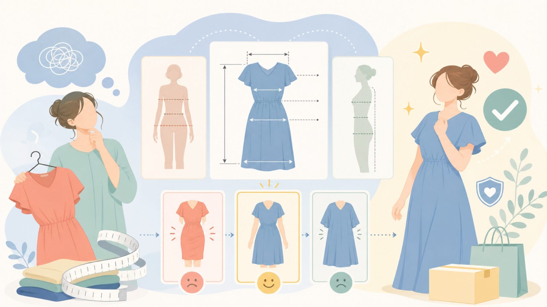 Freneのサイズ感は小さめ？失敗しない選び方を表すイラスト