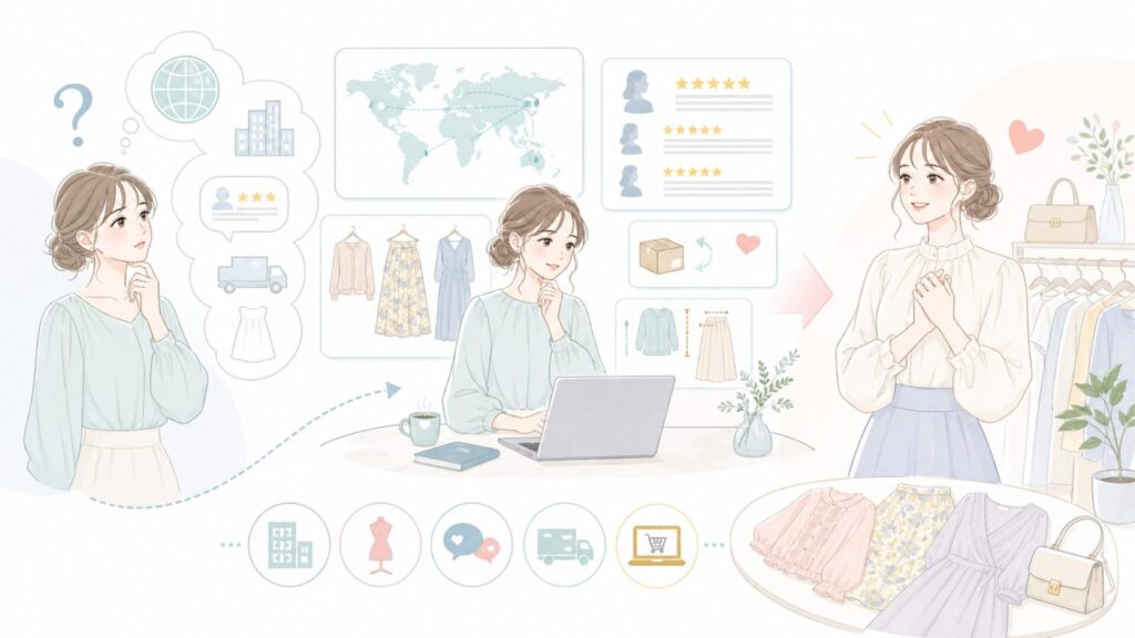 Freneはどこの国のブランド？運営会社・製造国・口コミを徹底解説の要点を表すイラスト