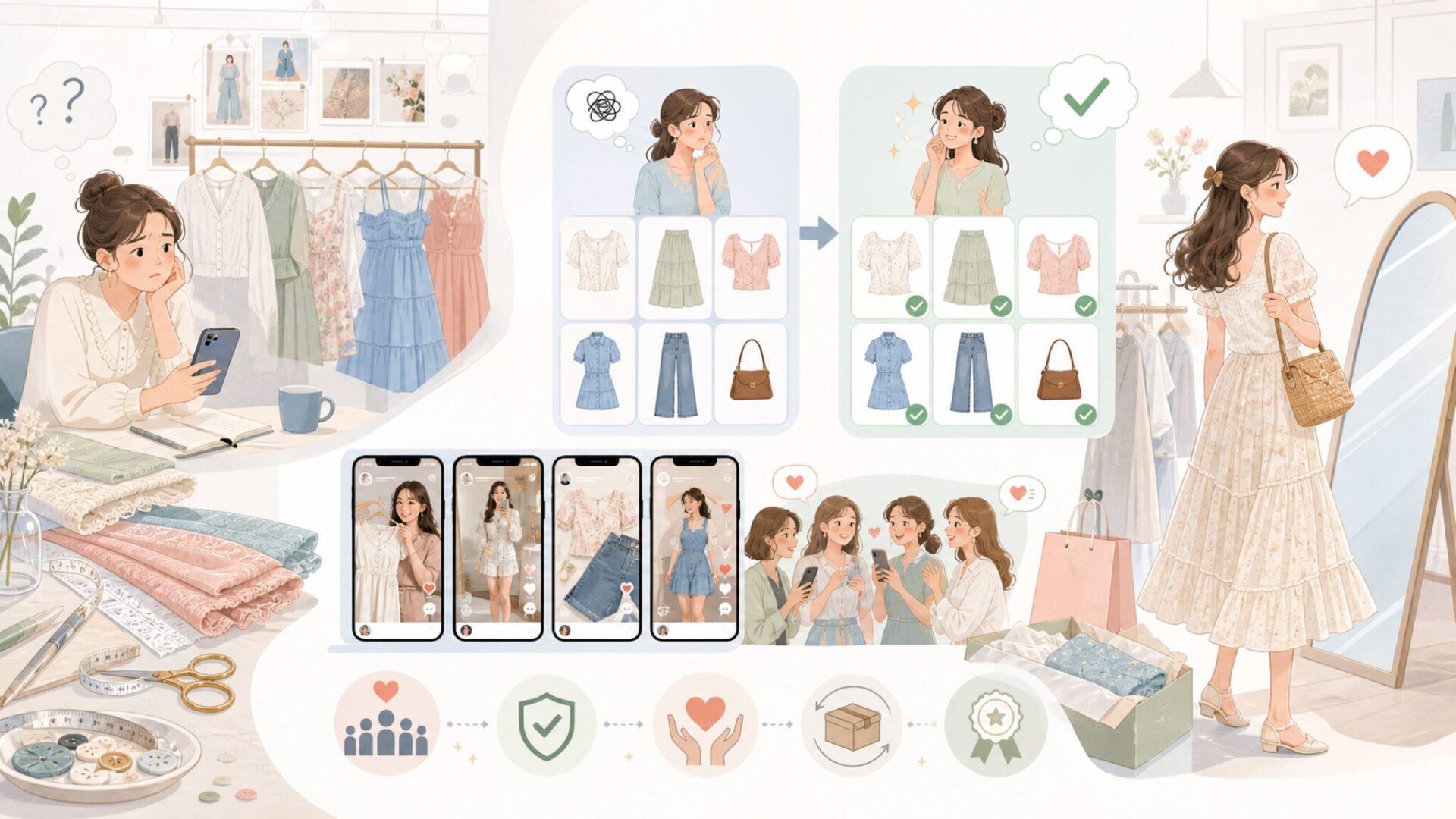 Ciderの服の魅力とSNSでバズった理由を表すイラスト