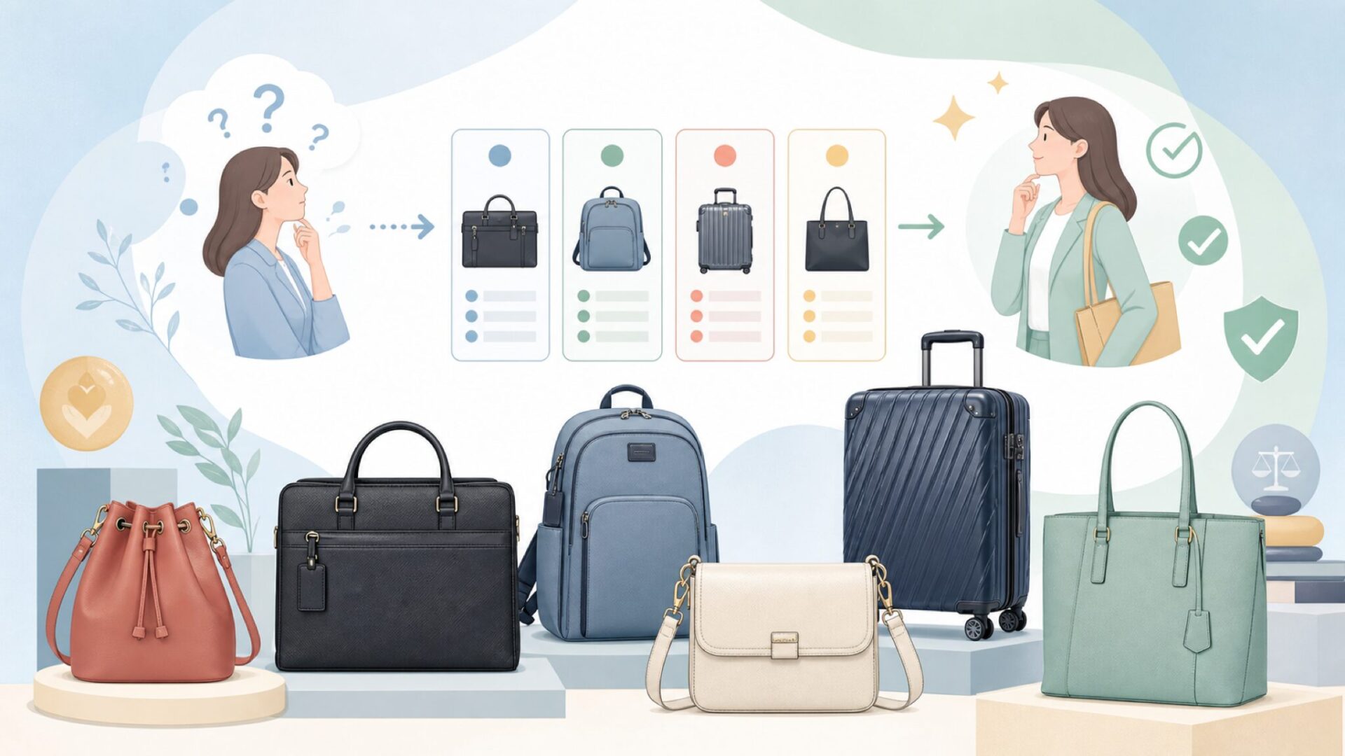 TUMIの人気ラインと選び方のポイントを表すイラスト