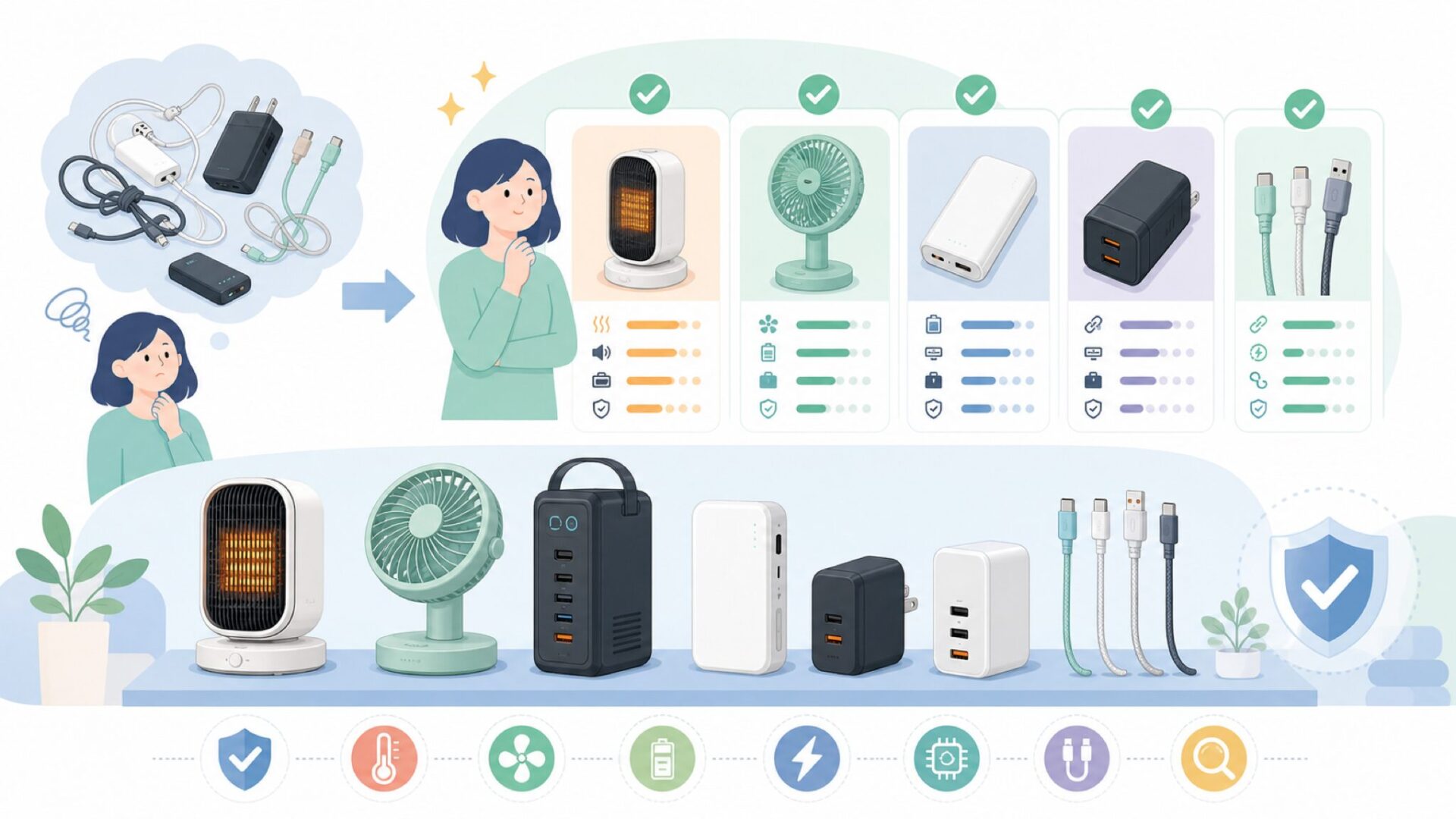 ZONZONの主力製品ラインナップとスペックを一気に把握を表すイラスト