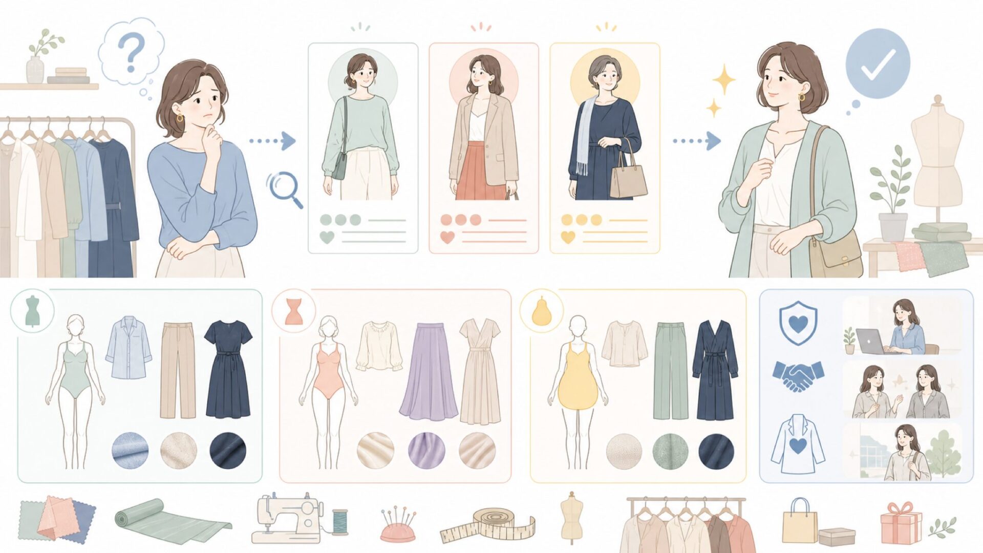 30代・40代が浮かずに着られる？年齢層と似合う人を表すイラスト