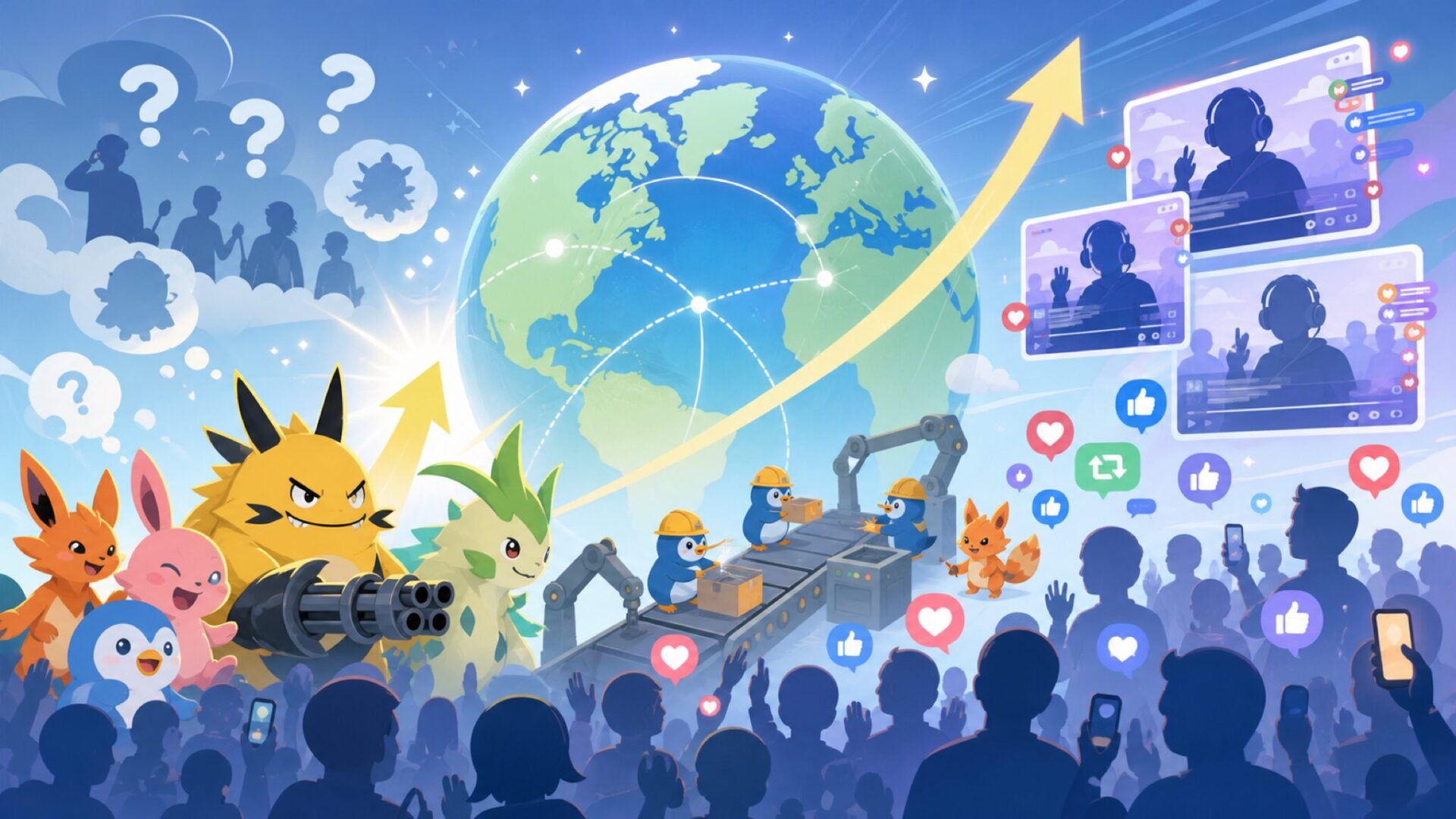 海外で爆発的にヒットした背景を表すイラスト