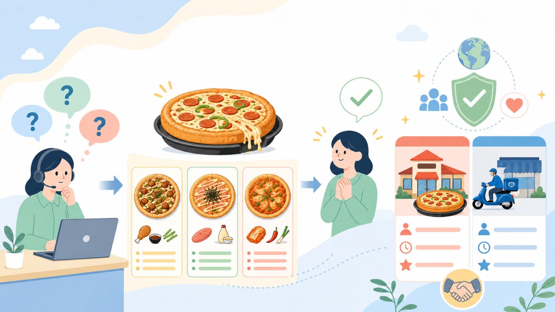 看板商品「パンピザ」が世界を魅了した理由を表すイラスト