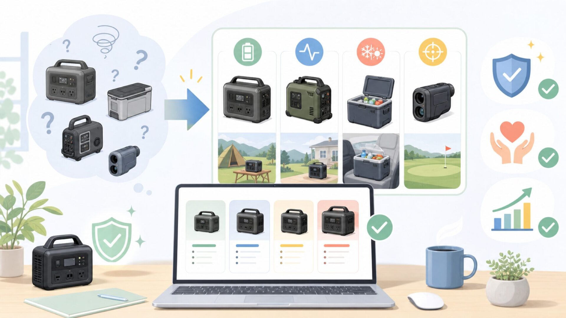 EENOURが展開する製品カテゴリと主力商品を表すイラスト