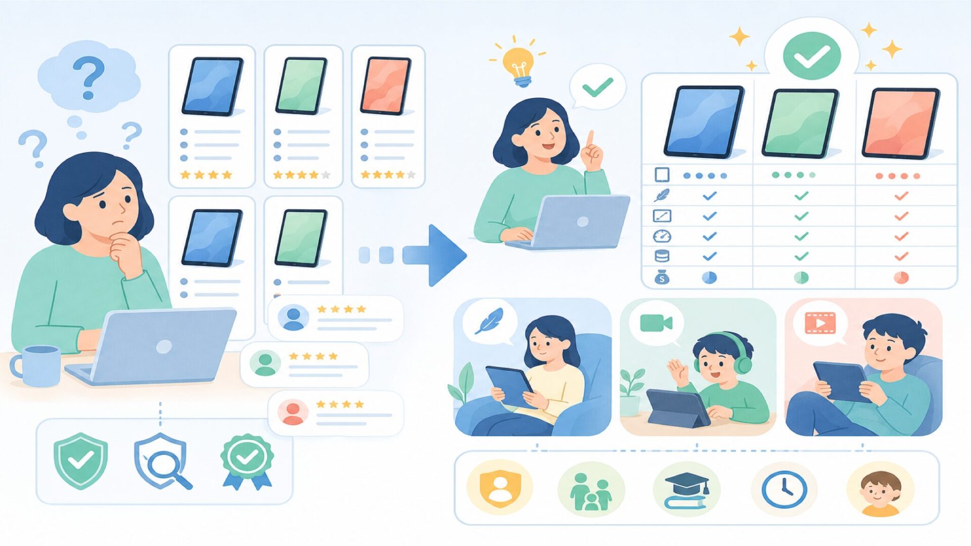 HiGraceタブレットの特徴とラインナップを整理するを表すイラスト
