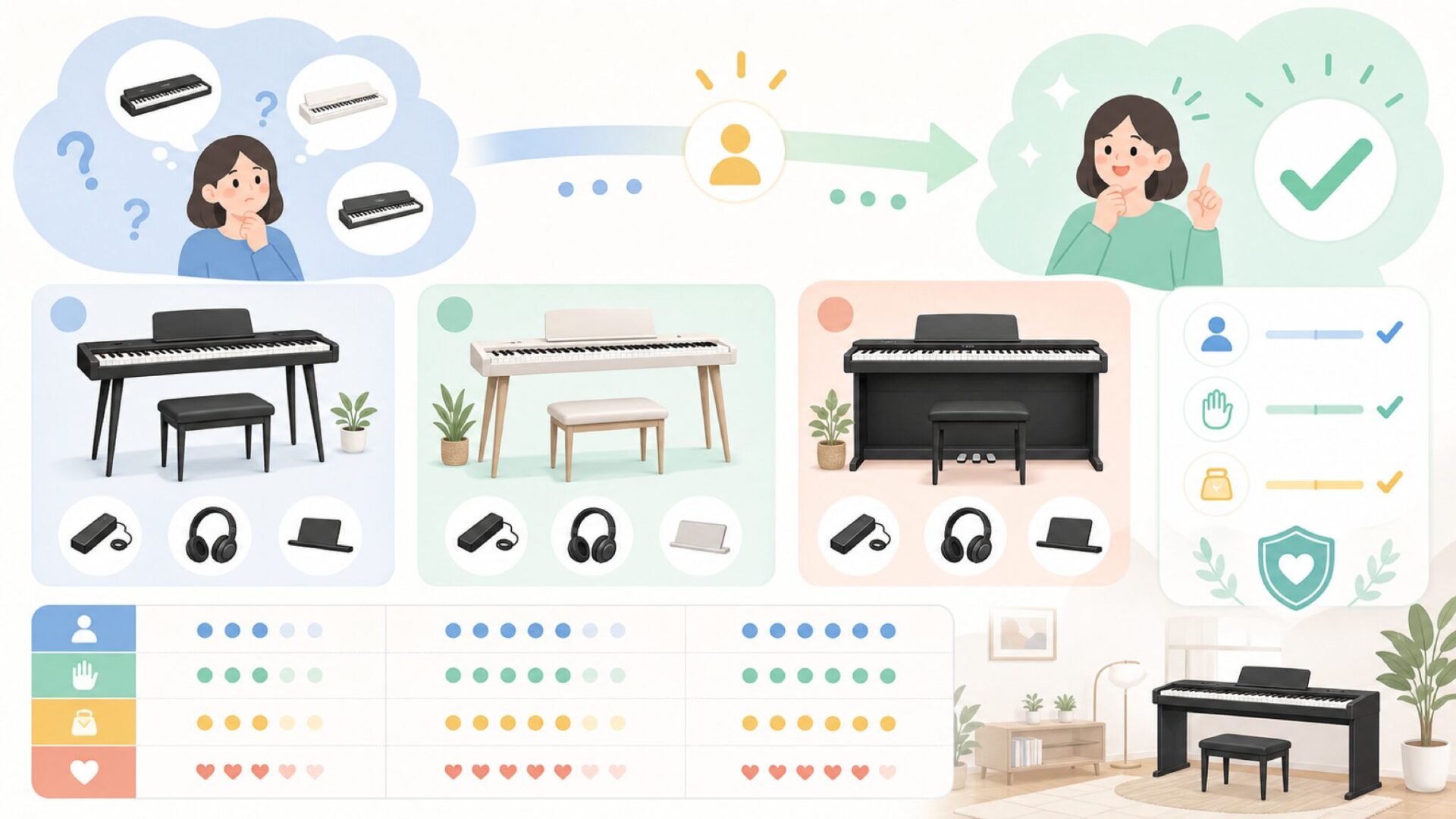 Longeyeの製品ラインナップと選び方の目安を表すイラスト