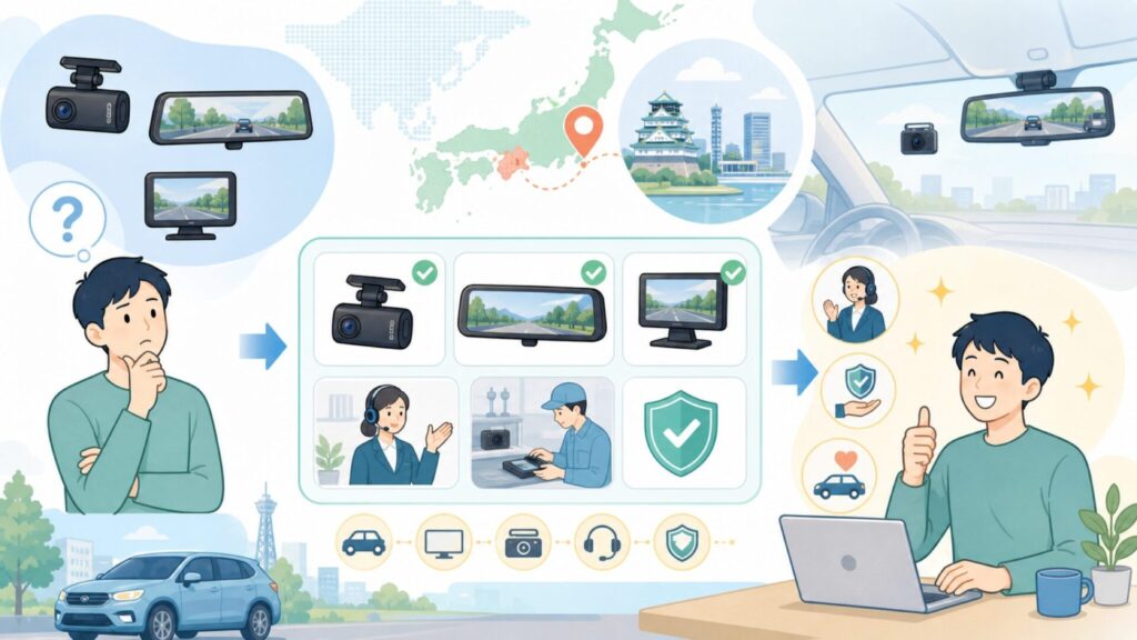MAXWINはどこの国？大阪発の日本メーカーと分かれば買える理由の要点を表すイラスト