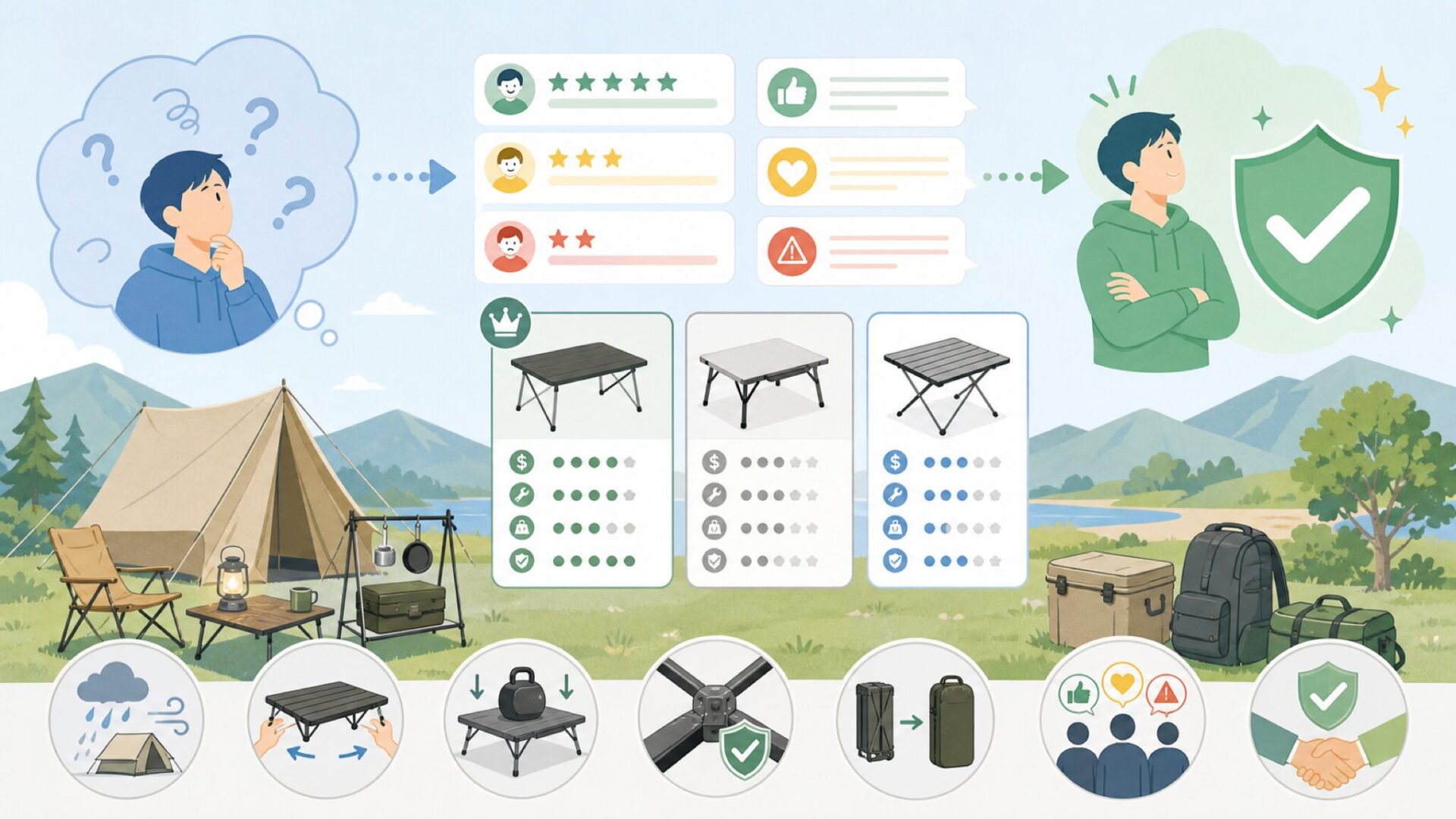 PYKES PEAKの評判と口コミをフラットに総ざらいを表すイラスト