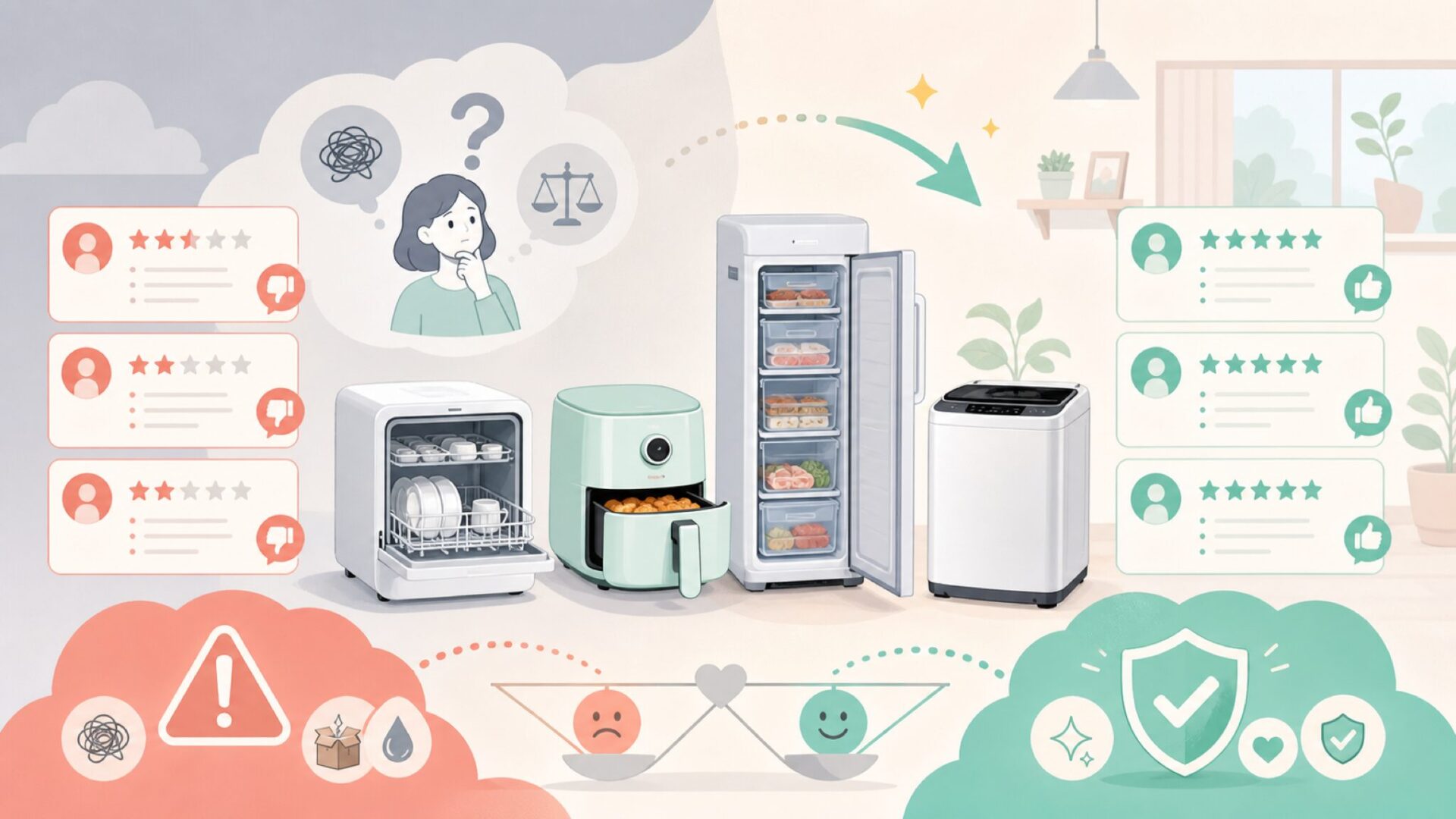 SAMKYO製品の評判は本当に良いのか？良い口コミと悪い口コミの両論を表すイラスト