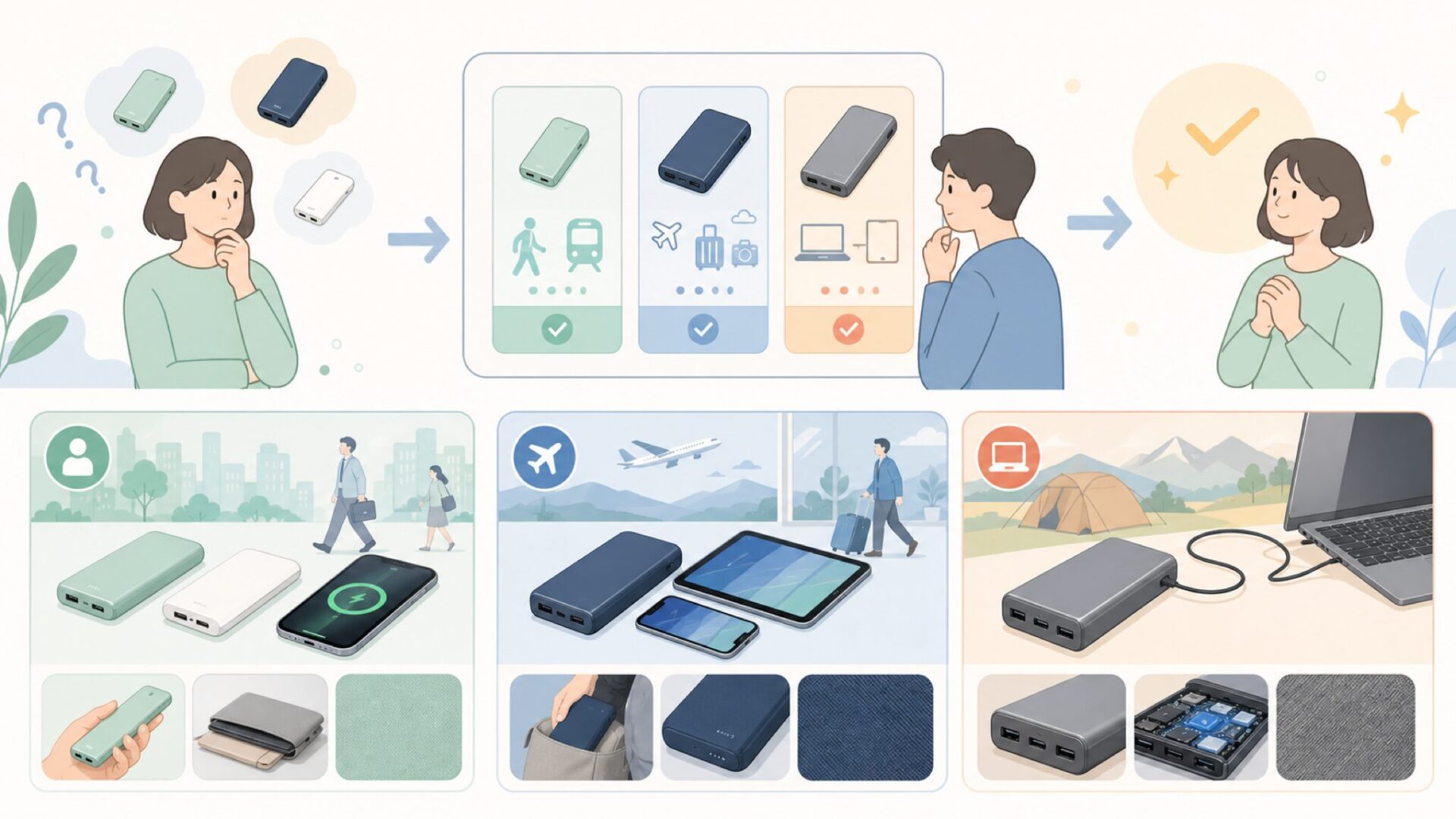Zepanの代表モデルを用途別に見比べるを表すイラスト