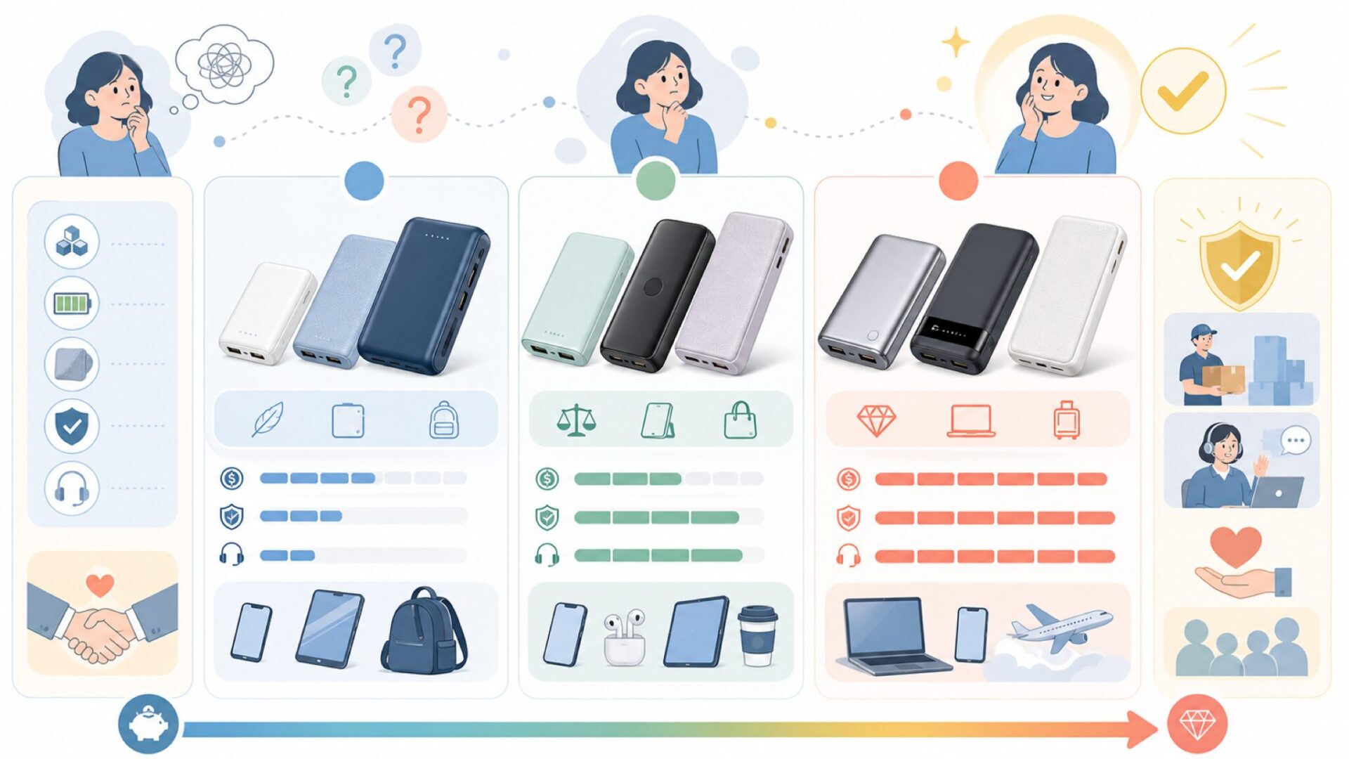 Anker・CIO・Baseusなど他ブランドと並べて見るを表すイラスト