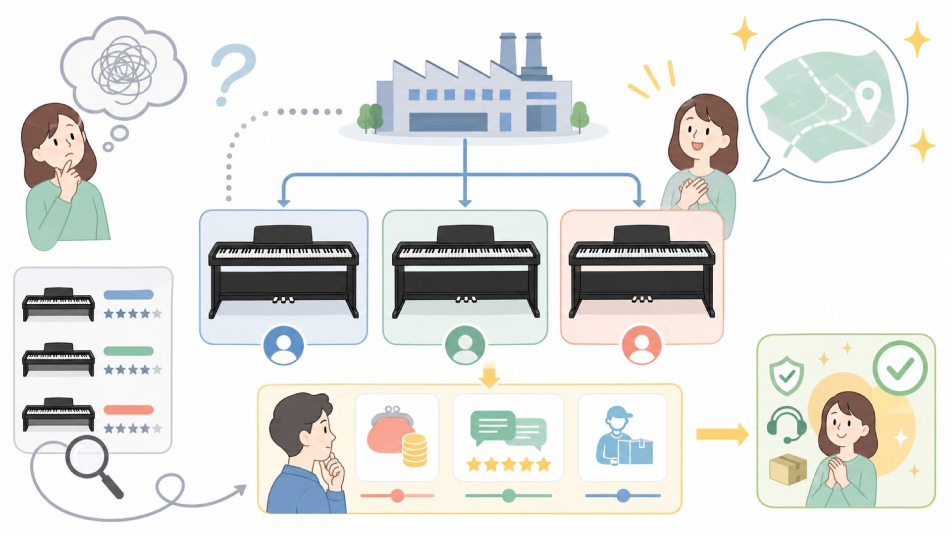 iktmi・KIMFBAY・carinaの関係性を整理するを表すイラスト