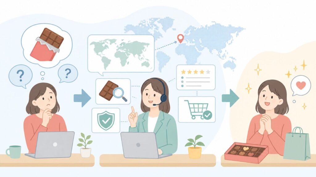 merciはどこの国のチョコ？ドイツ生まれ「ありがとう」の老舗ブランドを徹底解説の要点を表すイラスト