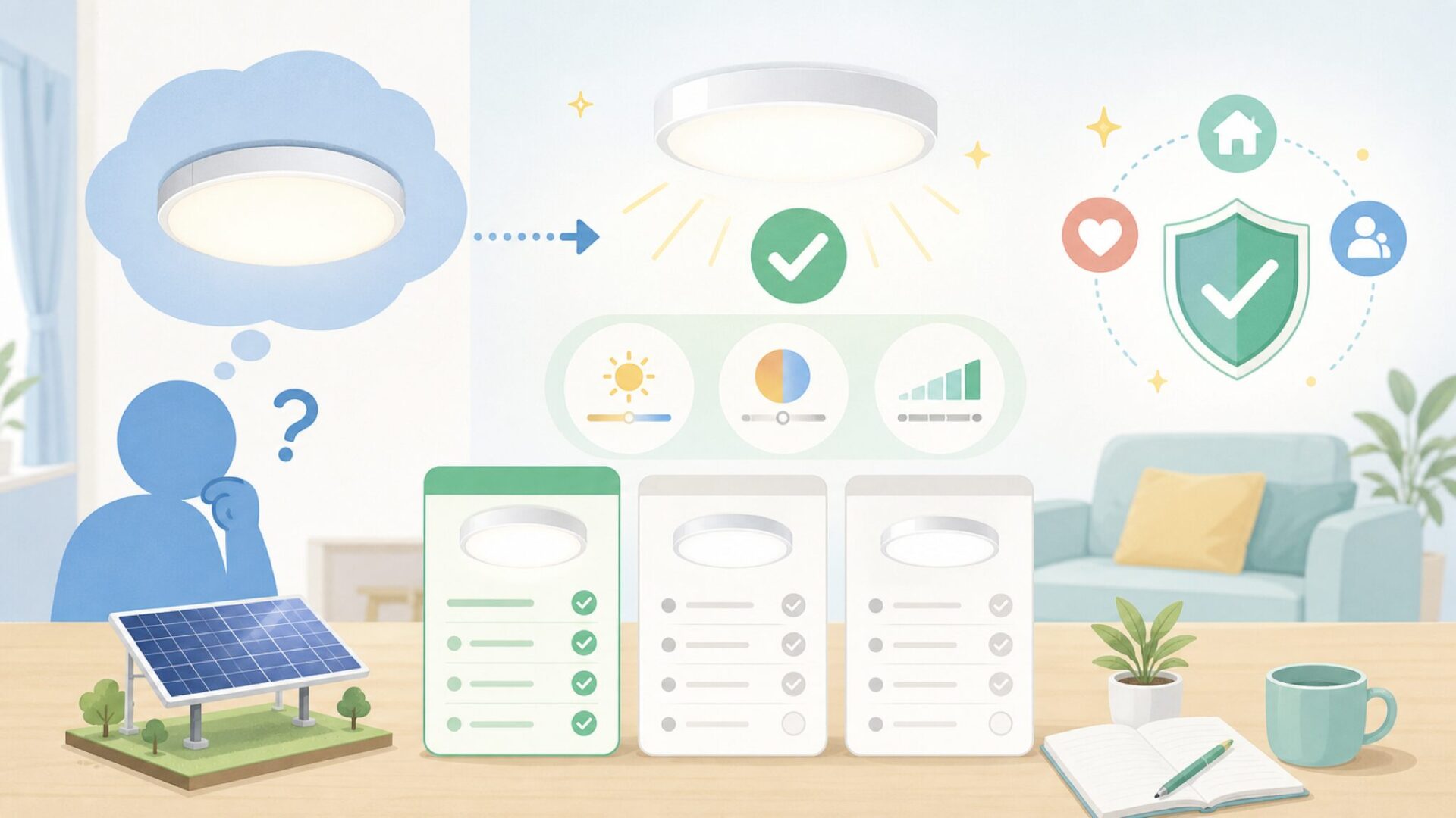 主力製品で見るオーム電機の実力｜LEDシーリングライト編を表すイラスト