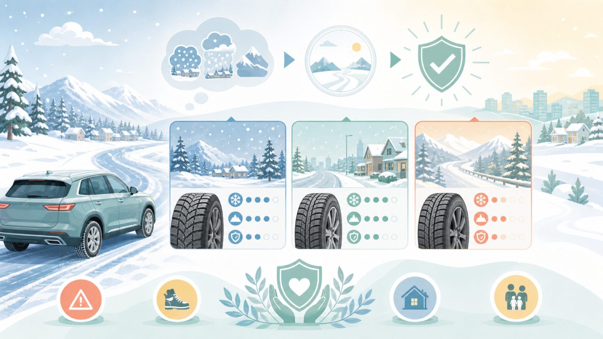 スタッドレス（アイスX）は雪国で使えるのかを表すイラスト