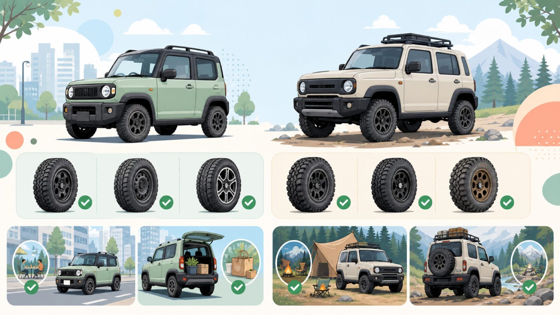 SUV・軽SUV装着事例とおすすめの使い方を表すイラスト
