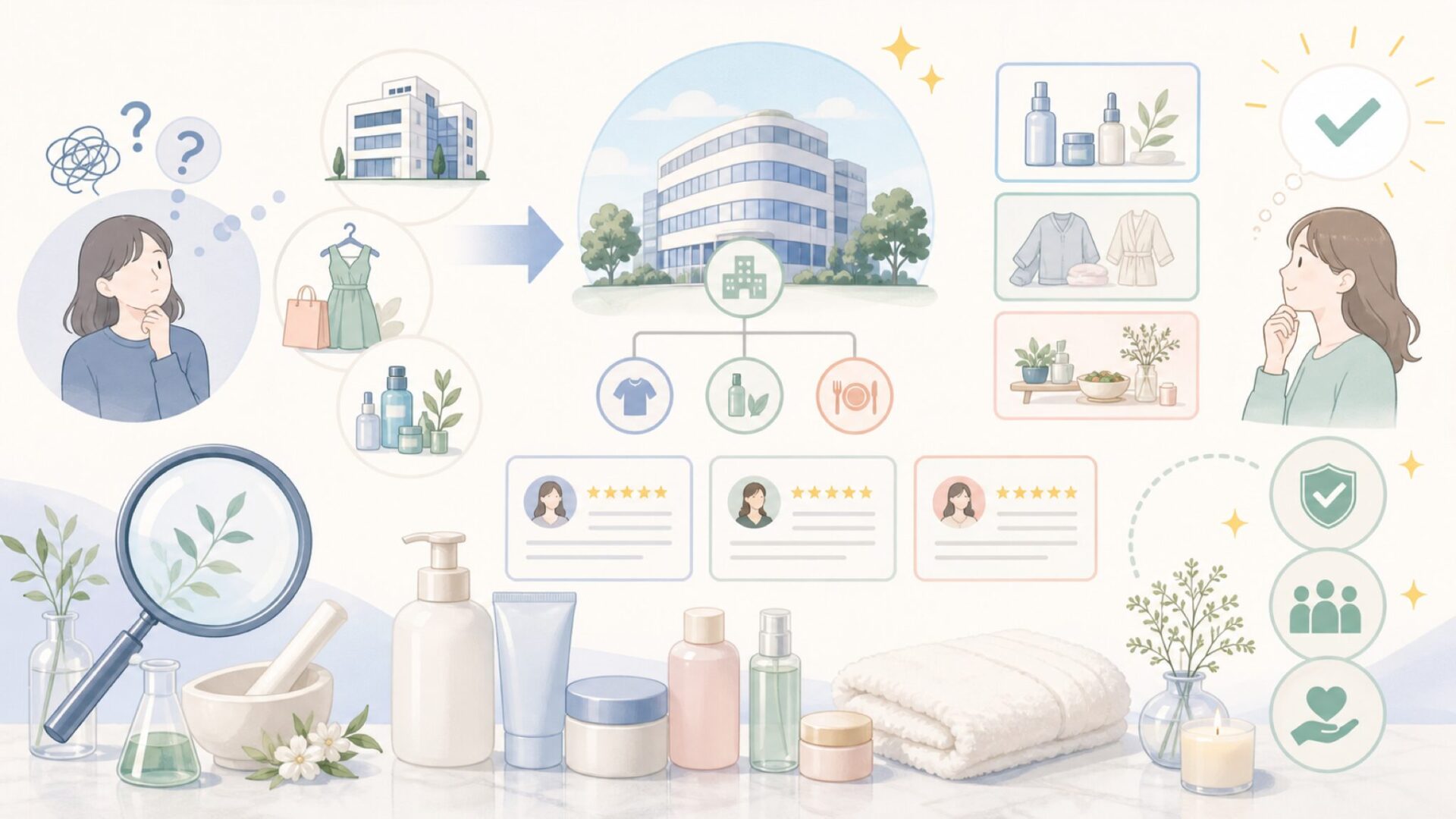 運営会社マッシュスタイルラボの正体とブランドが生まれるまでの歩みを表すイラスト
