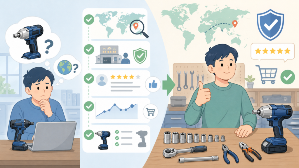 Gaksamはどこの国?運営会社・販売元を購入前に確認の要点を表すイラスト