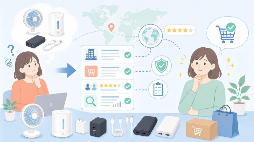 Yokizuはどこの国のブランド？運営会社の実態と選び方を解説の要点を表すイラスト