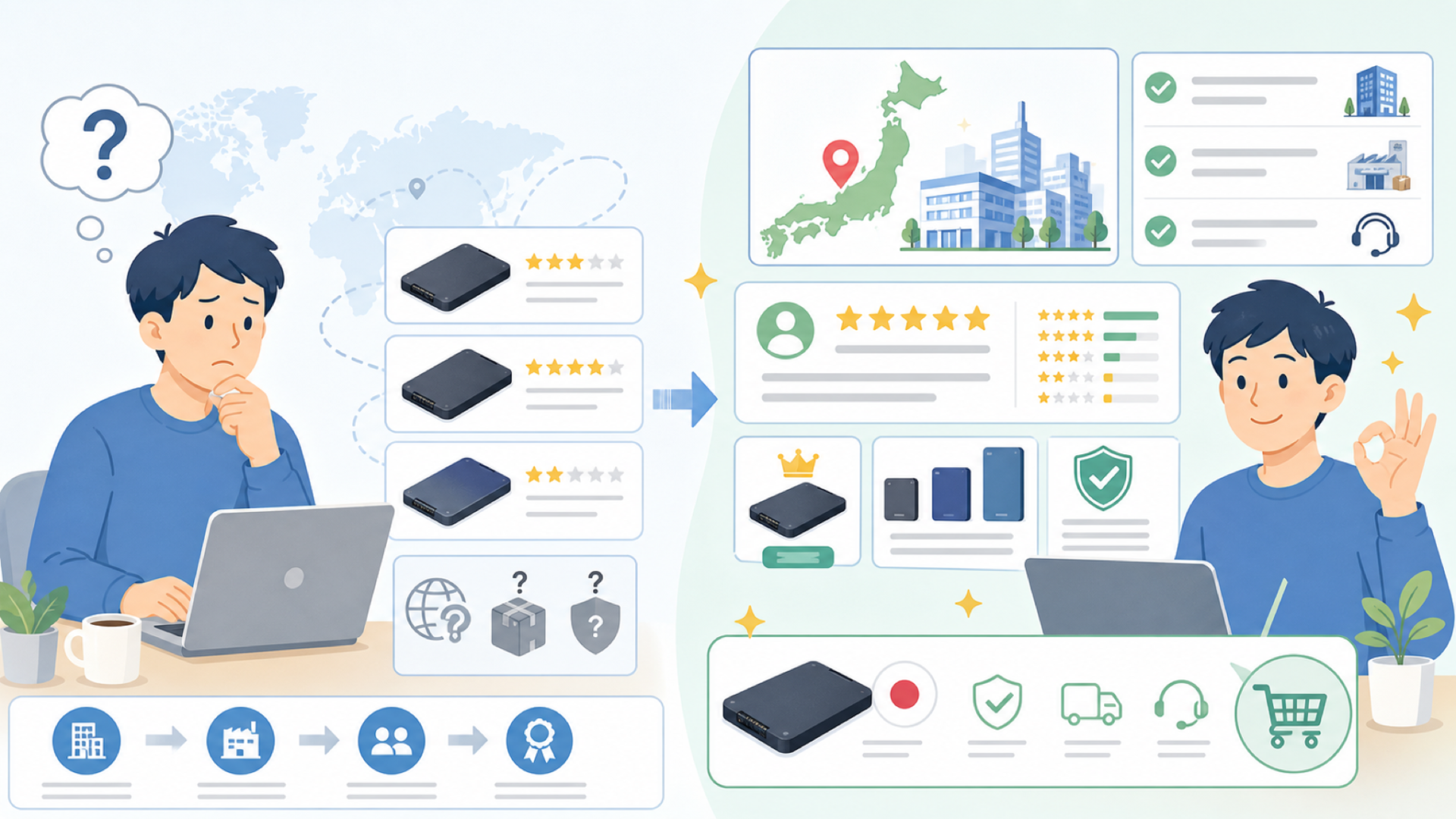 ロジテックダイレクトはどこの国？企業所在地と評判を徹底解説の要点を表すイラスト