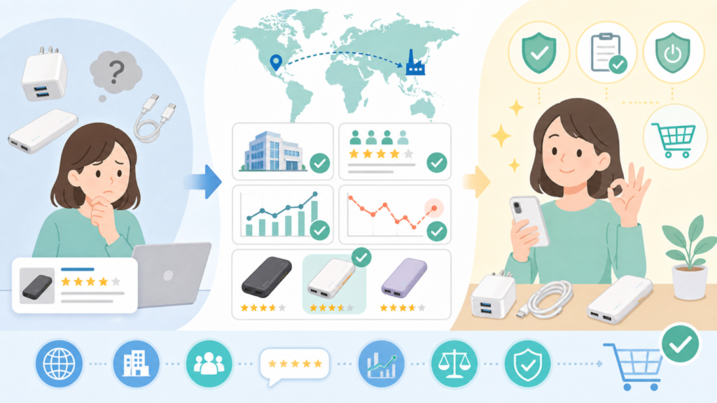 DIGITENはどこの国のブランド?運営会社と口コミ信頼性を検証の要点を表すイラスト